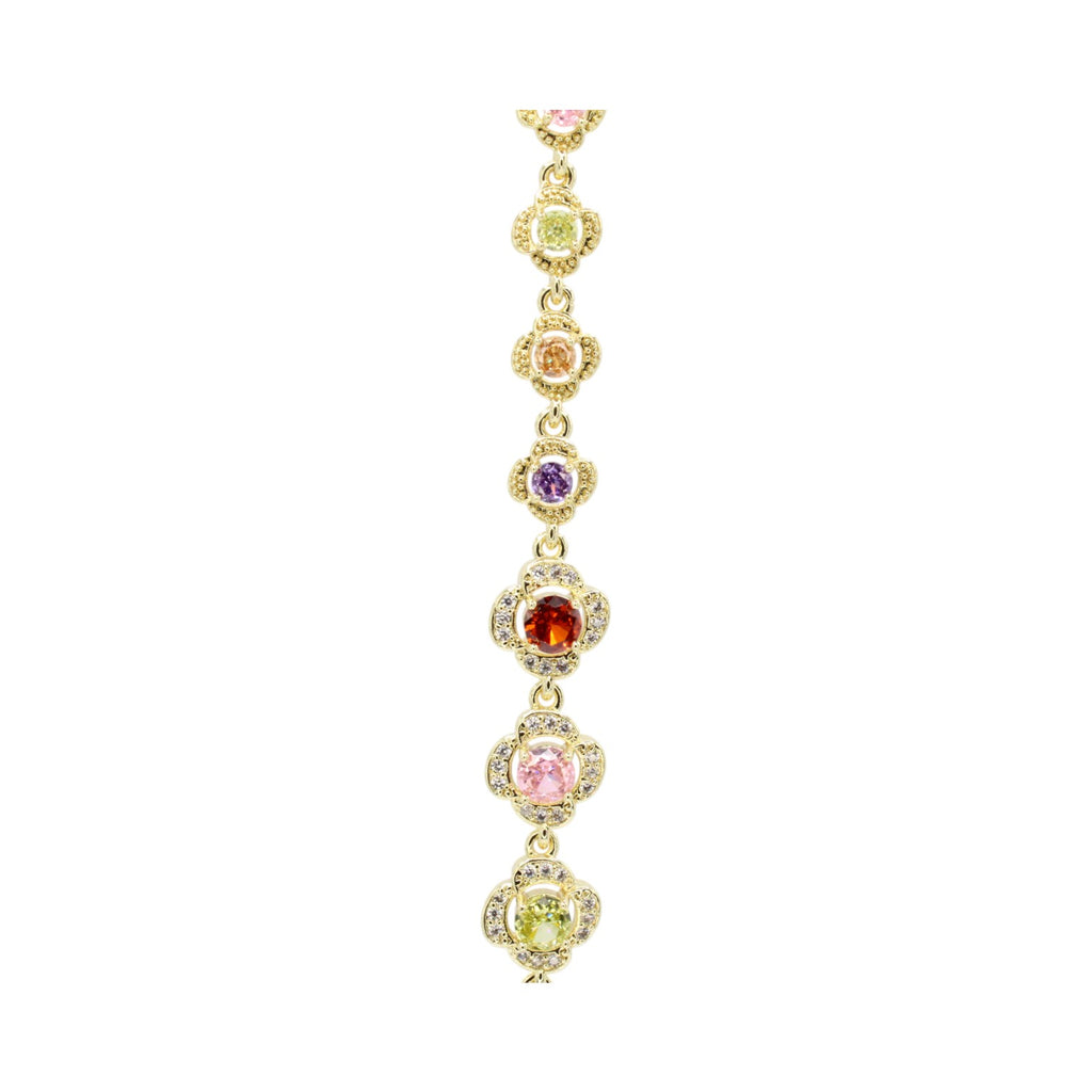 Pastel Multi Color Round Gemstones With CZ Clover Halos