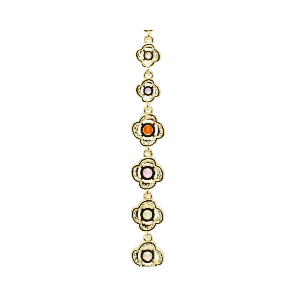 Pastel Multi Color Round Gemstones With CZ Clover Halos