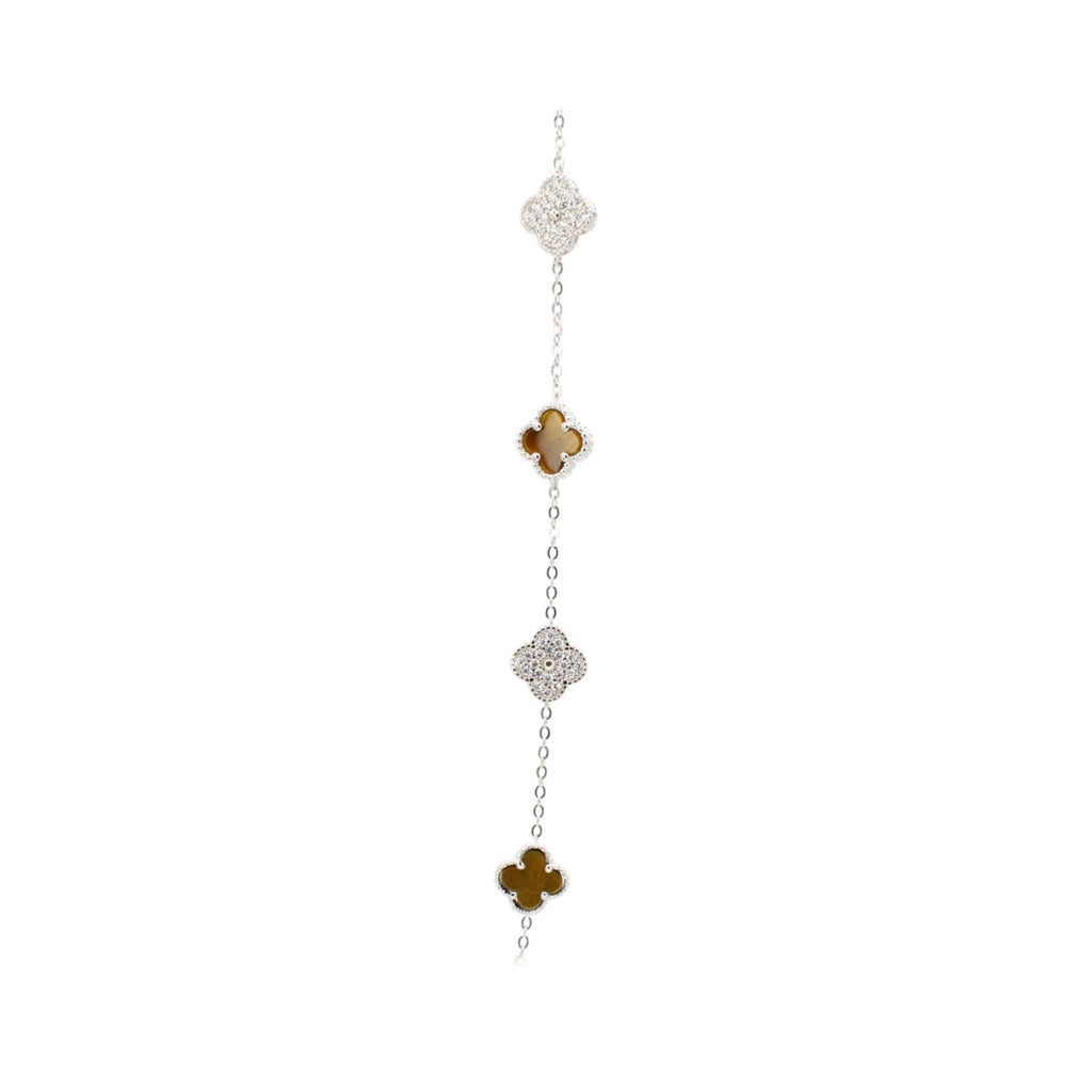 Moissanite & Tiger's Eye Micro Clover Tennis Bracelet