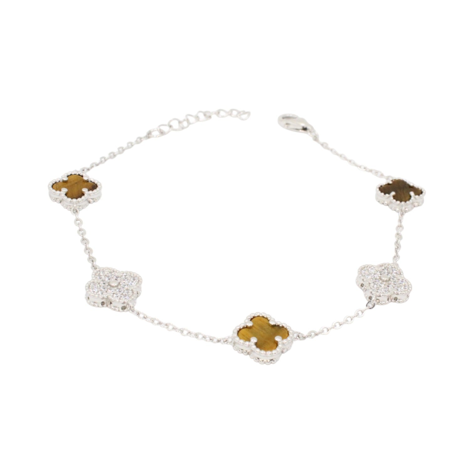 Moissanite & Tiger's Eye Micro Clover Tennis Bracelet