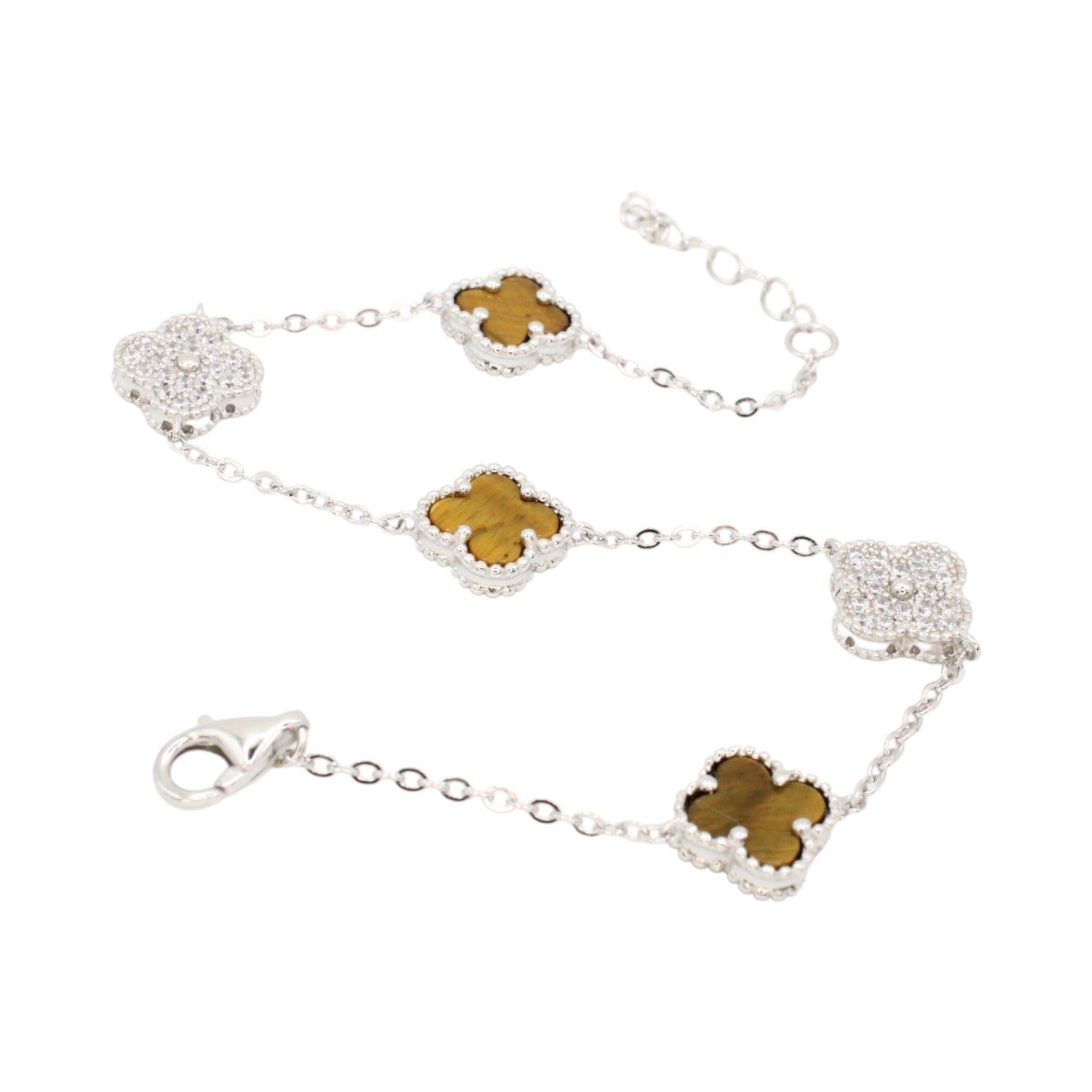 Moissanite & Tiger's Eye Micro Clover Tennis Bracelet