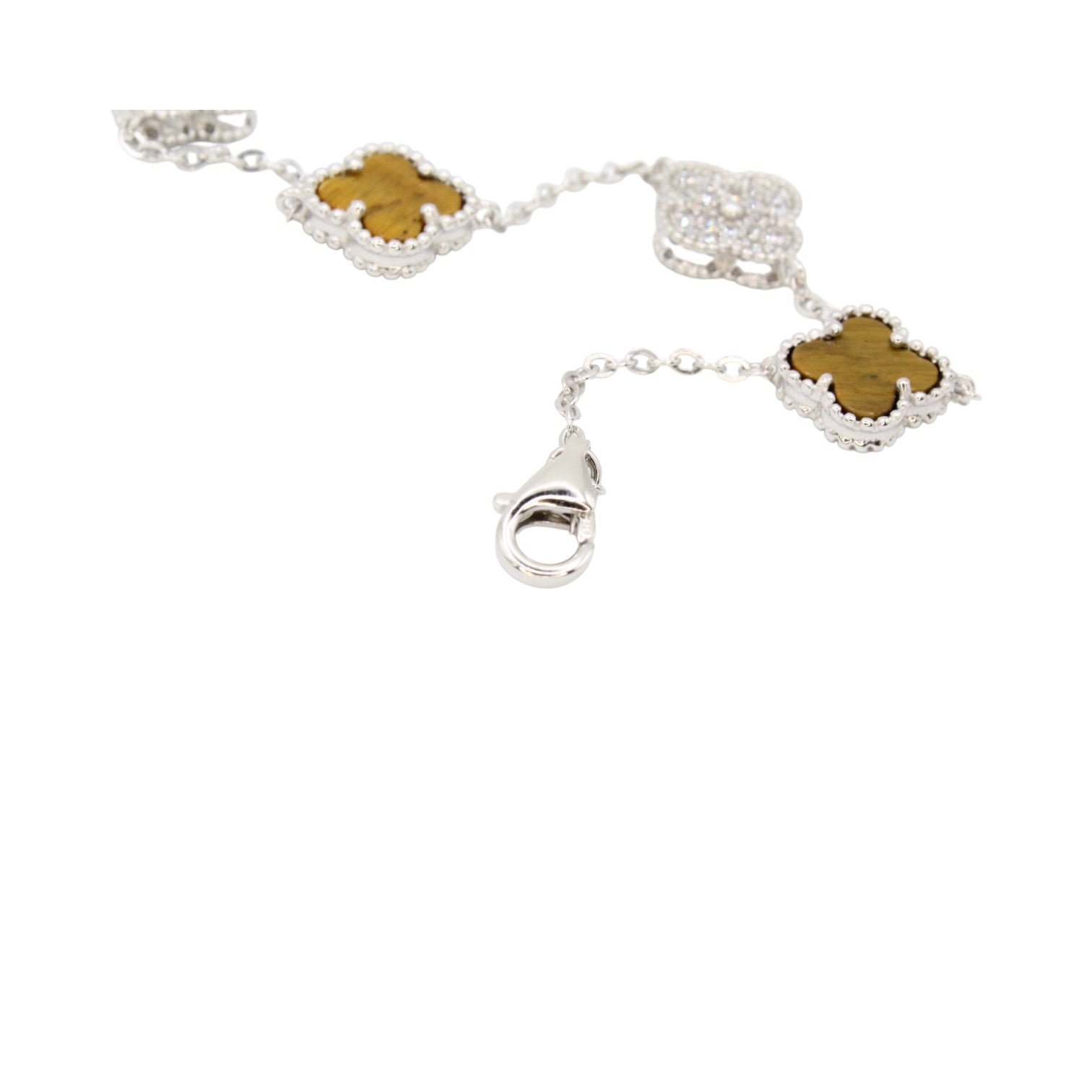 Moissanite & Tiger's Eye Micro Clover Tennis Bracelet