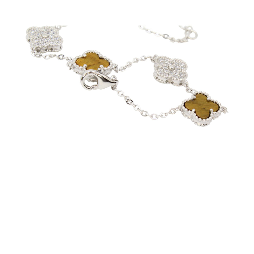 Moissanite & Tiger's Eye Micro Clover Tennis Bracelet