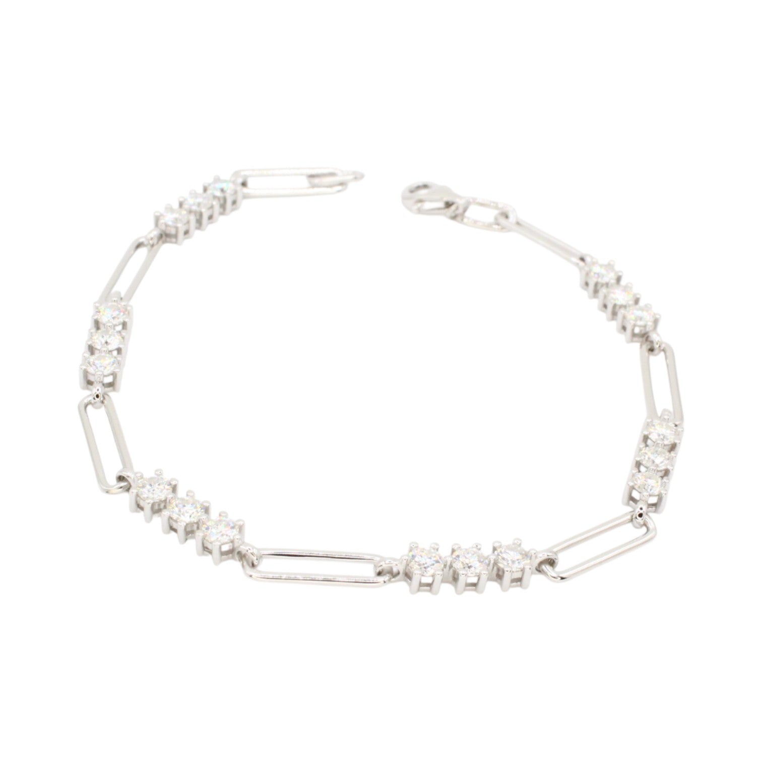 Moissanite 3-Stone Paperclip Tennis Bracelet