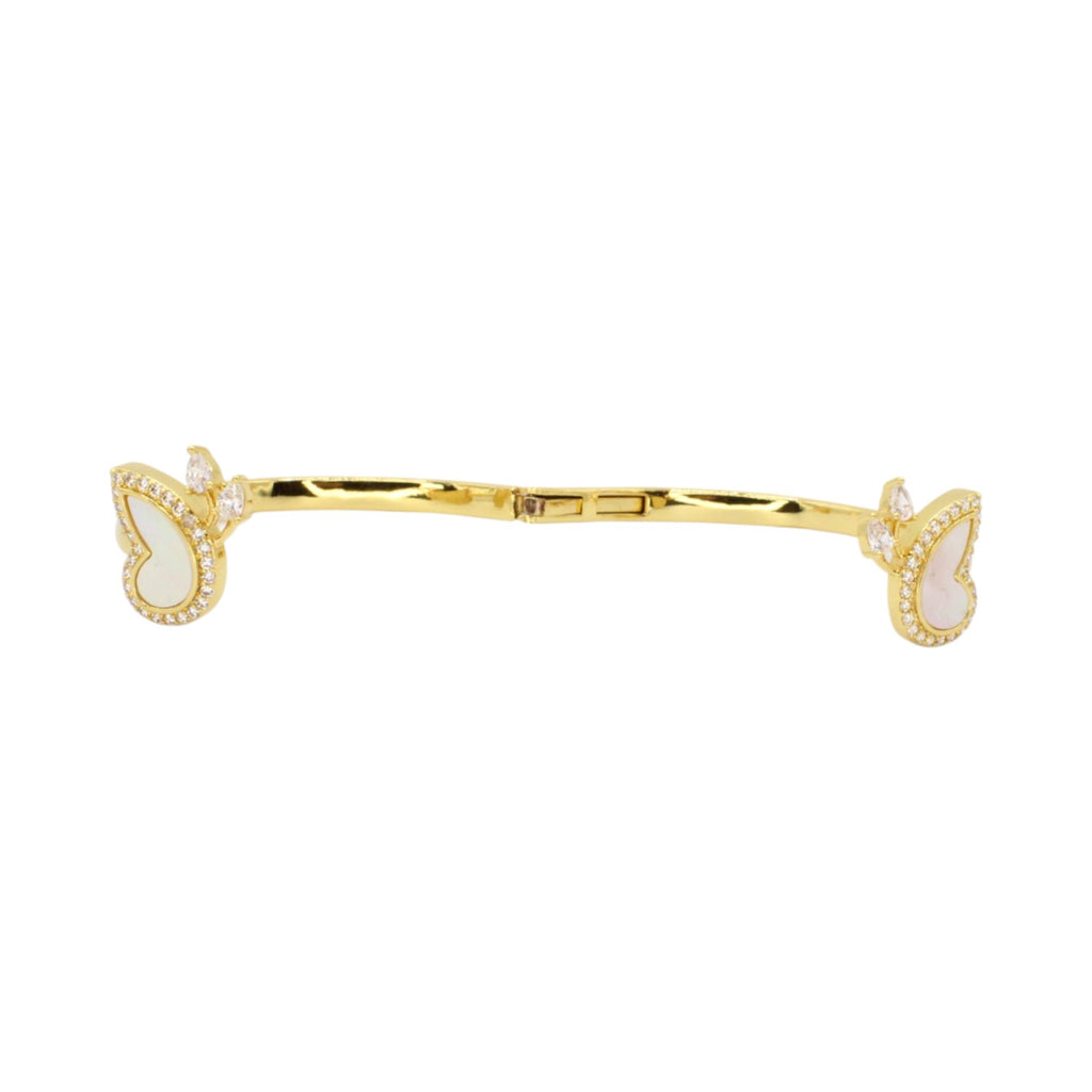 White Mother of Pearl & CZ Butterfly Hinge Bangle Bracelet