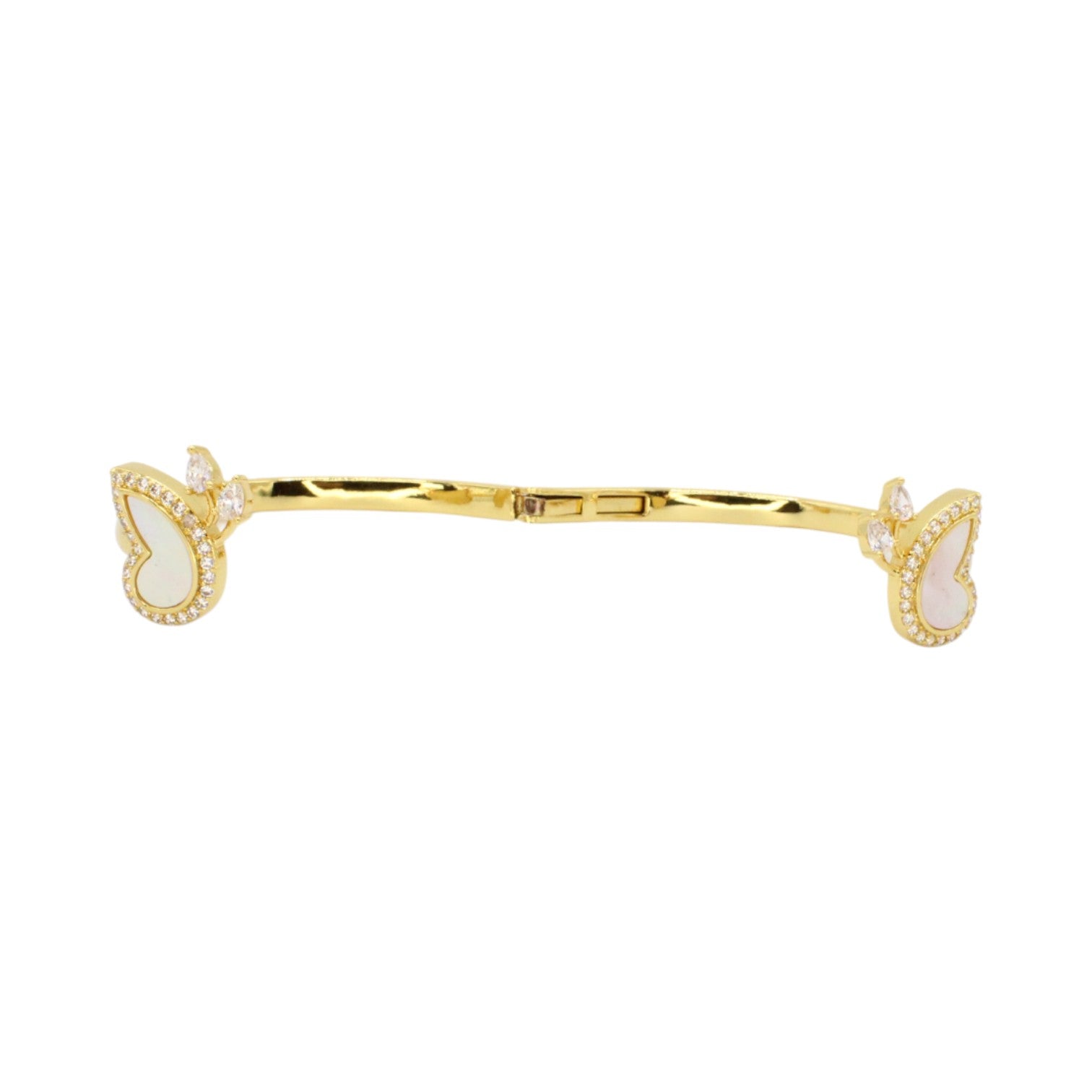 White Mother of Pearl & CZ Butterfly Hinge Bangle Bracelet