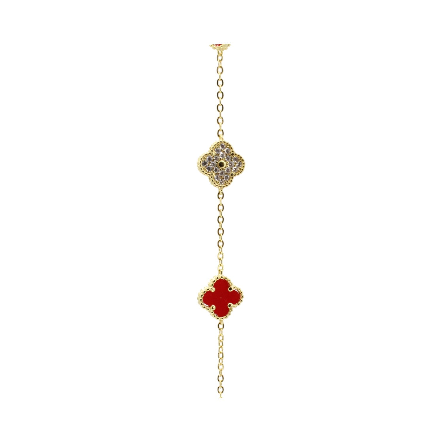 Moissanite & Genuine Red Agate Mini Clover Tennis Bracelet