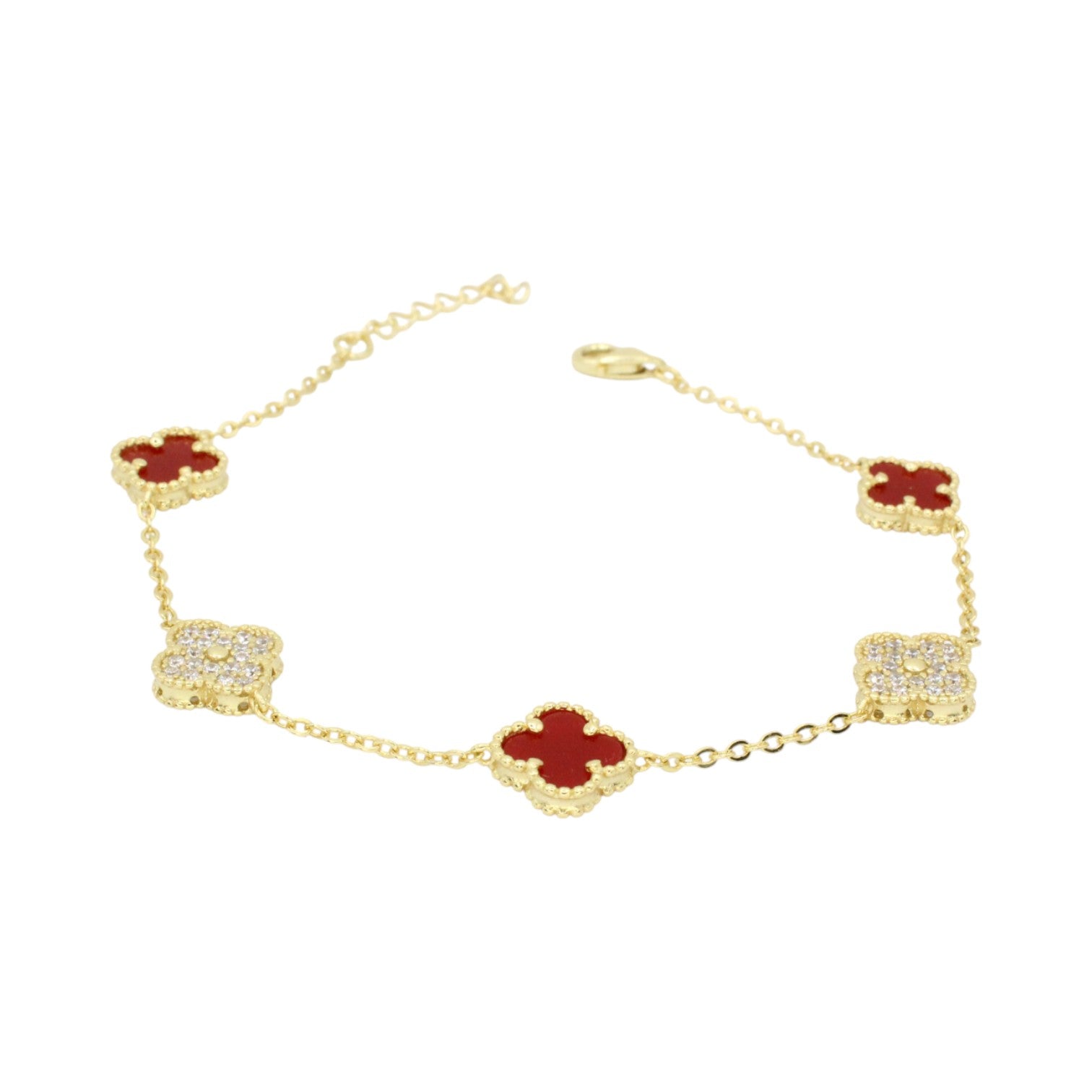 Moissanite & Genuine Red Agate Mini Clover Tennis Bracelet