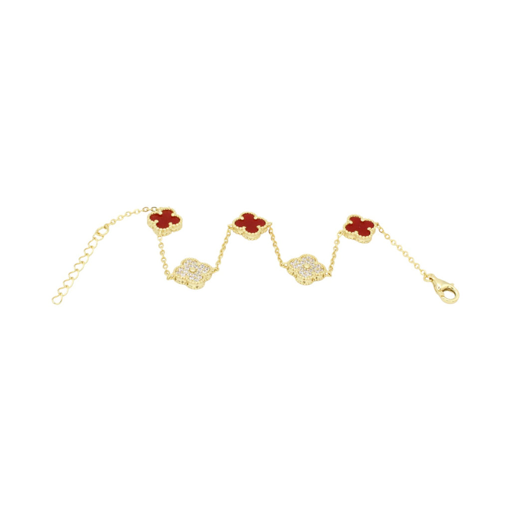 Moissanite & Genuine Red Agate Mini Clover Tennis Bracelet