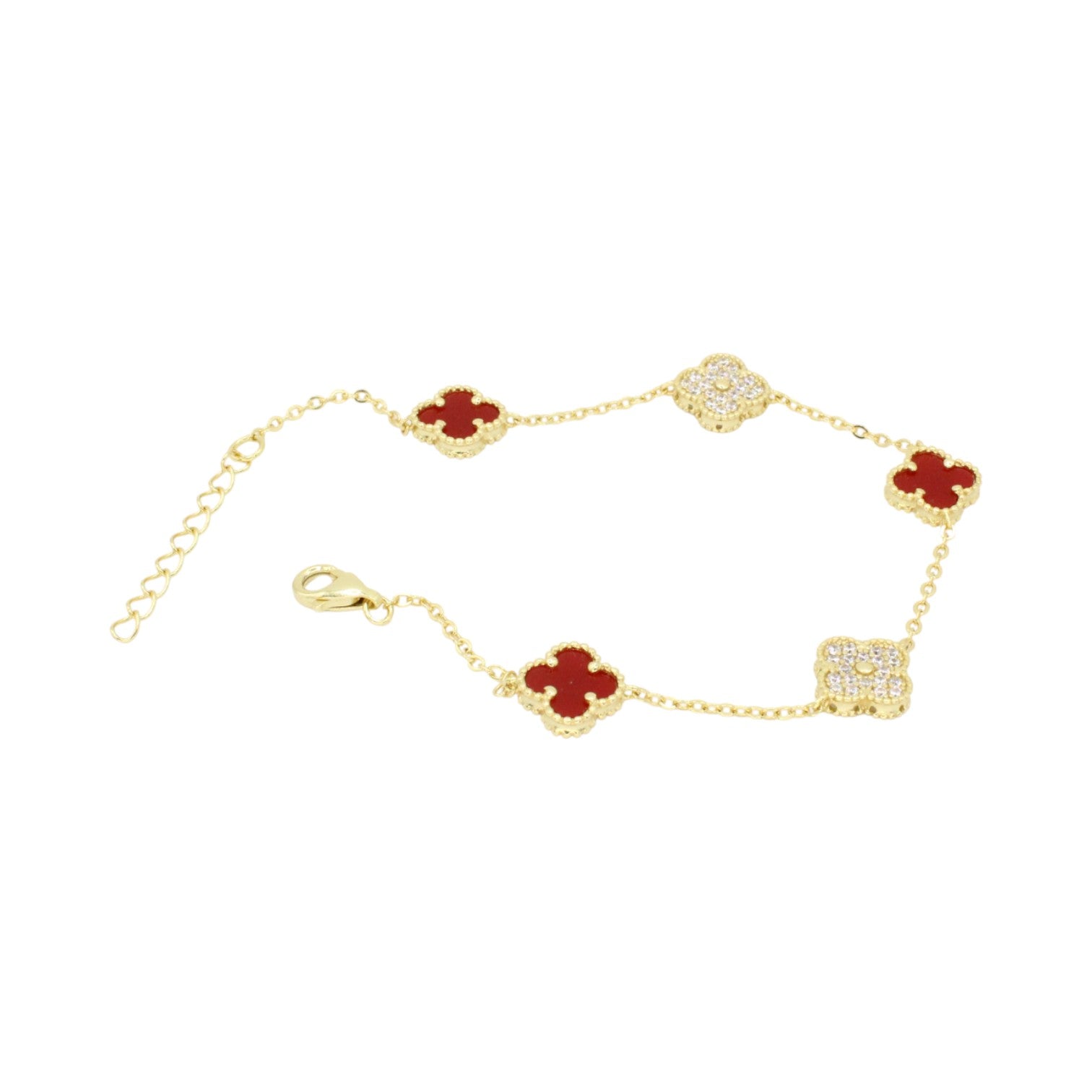Moissanite & Genuine Red Agate Mini Clover Tennis Bracelet