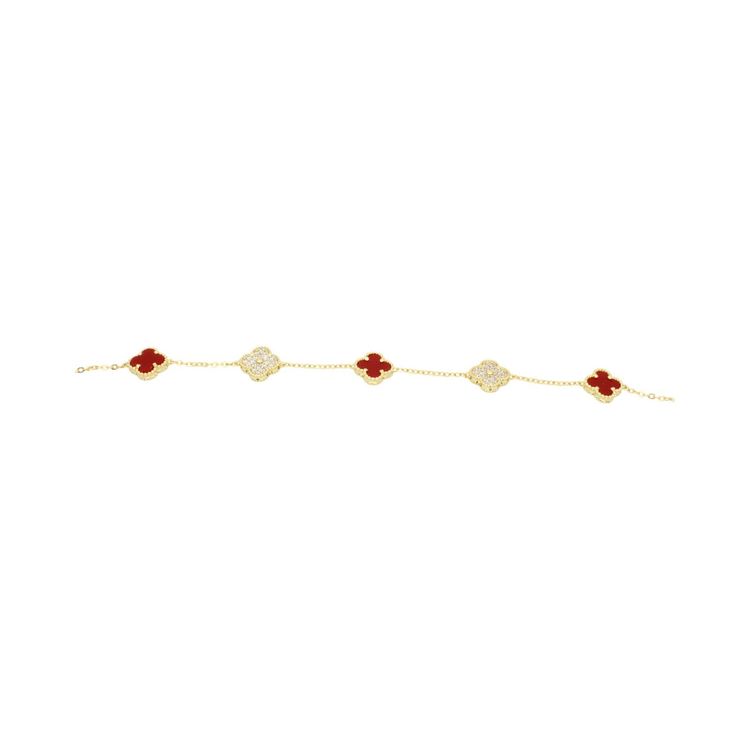 Moissanite & Genuine Red Agate Mini Clover Tennis Bracelet