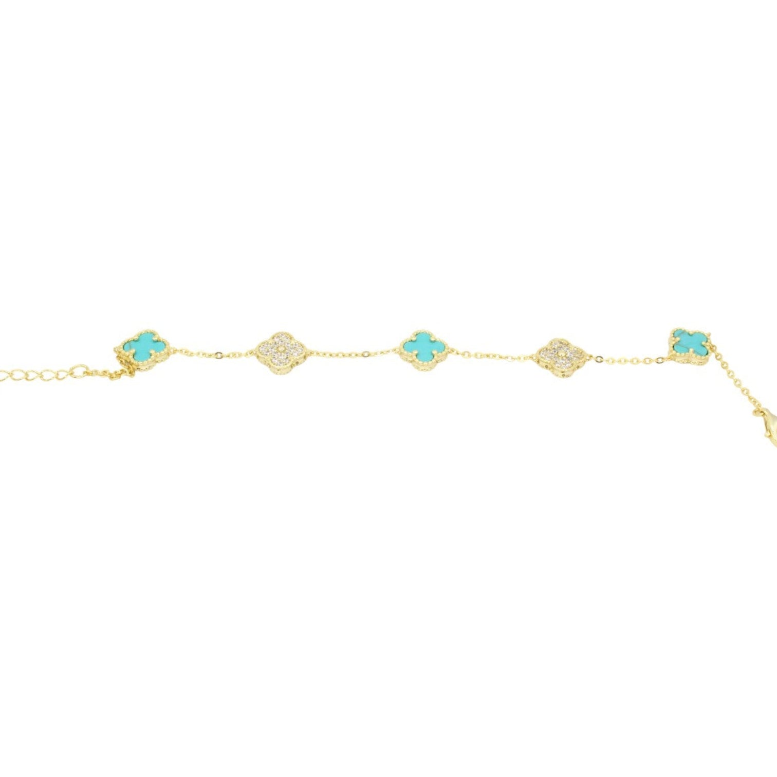 Moissanite & Genuine Turquoise Mini Clover Tennis Bracelet