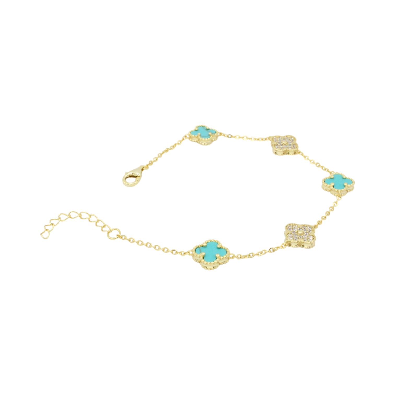 Moissanite & Genuine Turquoise Mini Clover Tennis Bracelet