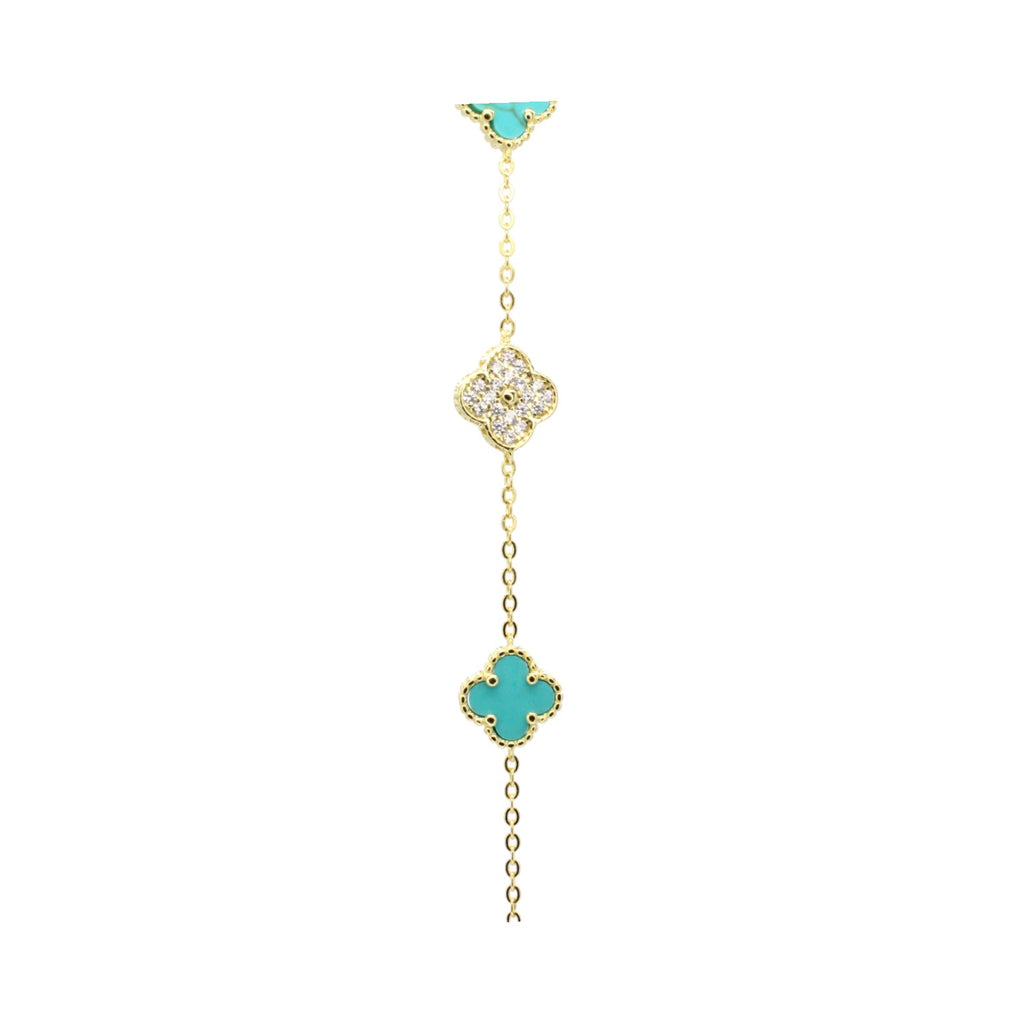 Moissanite & Genuine Turquoise Mini Clover Tennis Bracelet