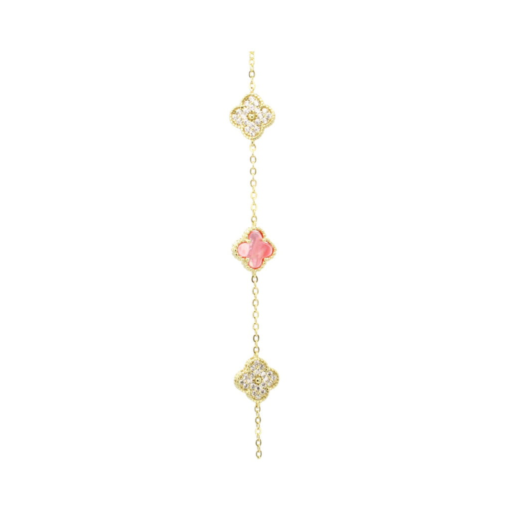 Moissanite & Genuine Pink Mother of Pearl Mini Clover Tennis Bracelet