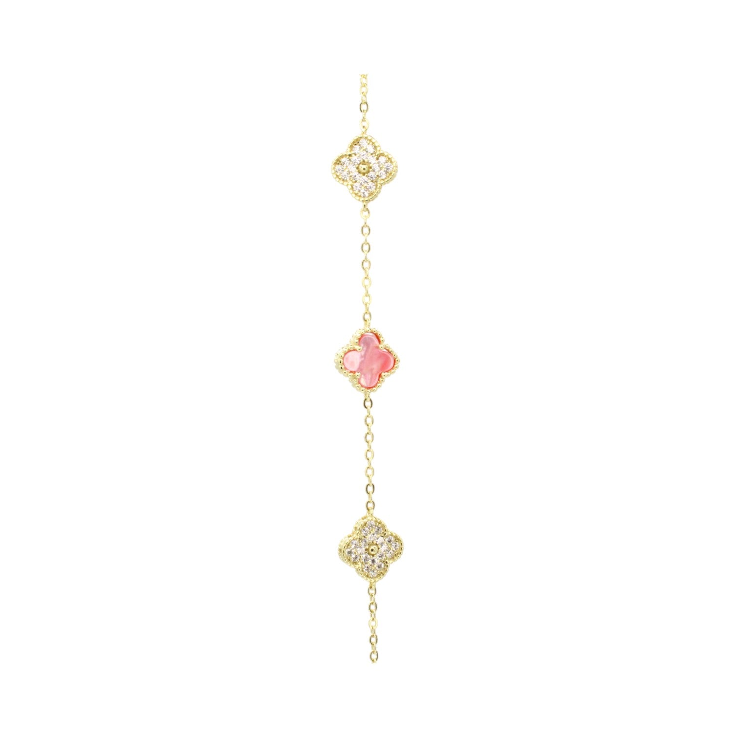 Moissanite & Genuine Pink Mother of Pearl Mini Clover Tennis Bracelet