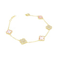 Moissanite & Genuine Pink Mother of Pearl Mini Clover Tennis Bracelet