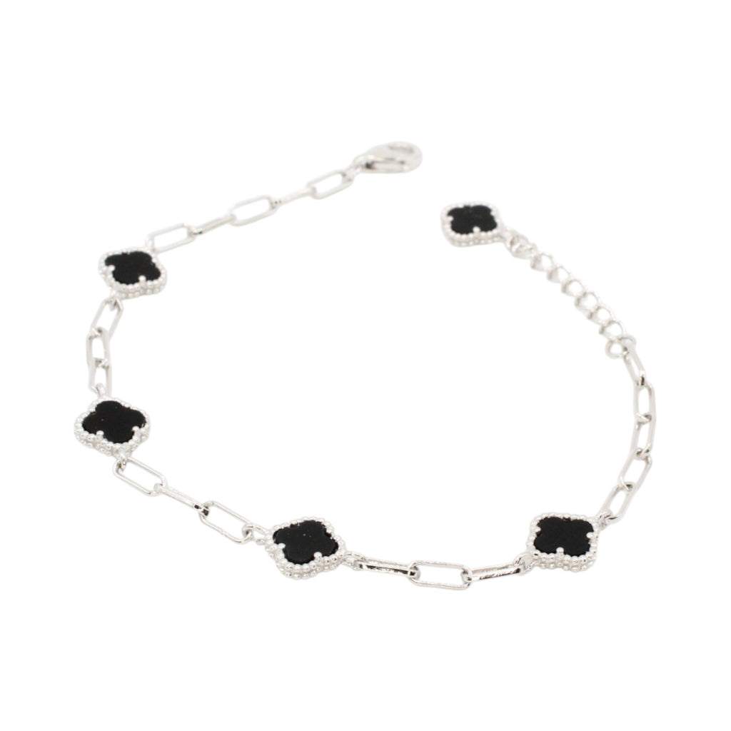 Genuine Black Onyx Micro Clover Paperclip Tennis Bracelet