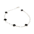 Genuine Black Onyx Micro Clover Paperclip Tennis Bracelet