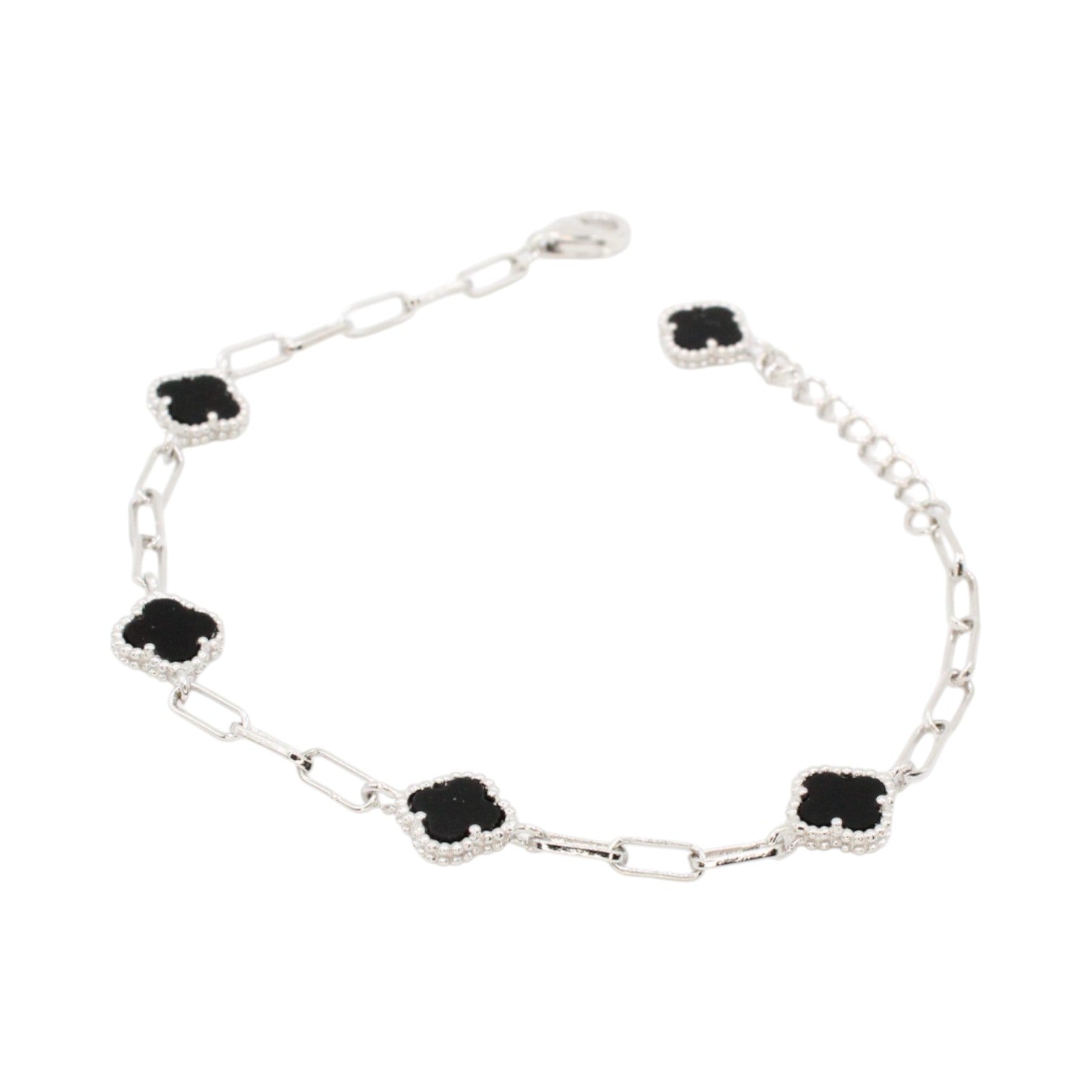 Genuine Black Onyx Micro Clover Paperclip Tennis Bracelet