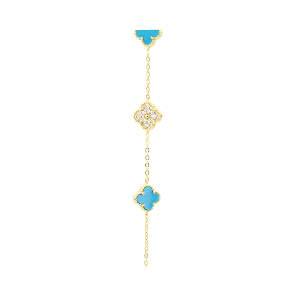 Moissanite & Teal Porcelain Mini Clover Tennis Bracelet
