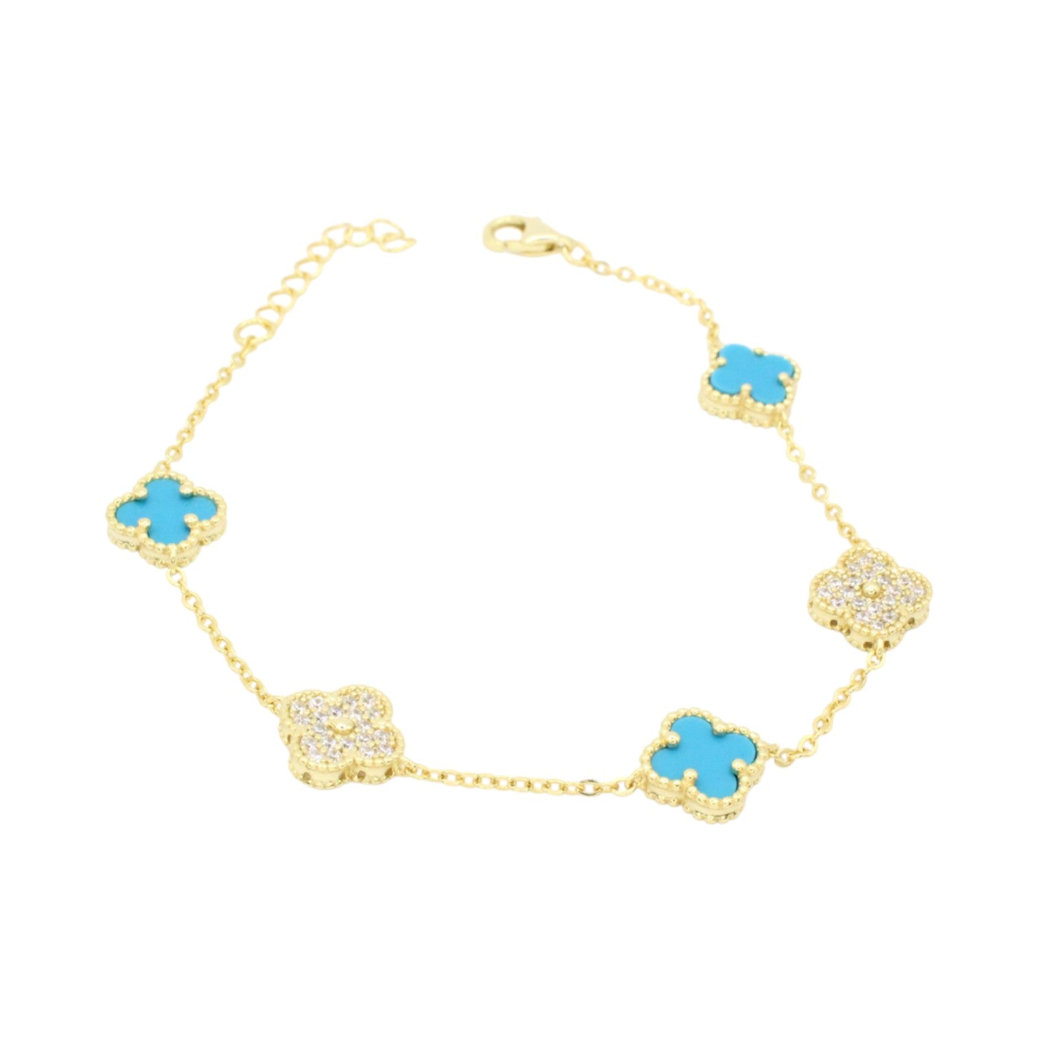 Moissanite & Teal Porcelain Mini Clover Tennis Bracelet