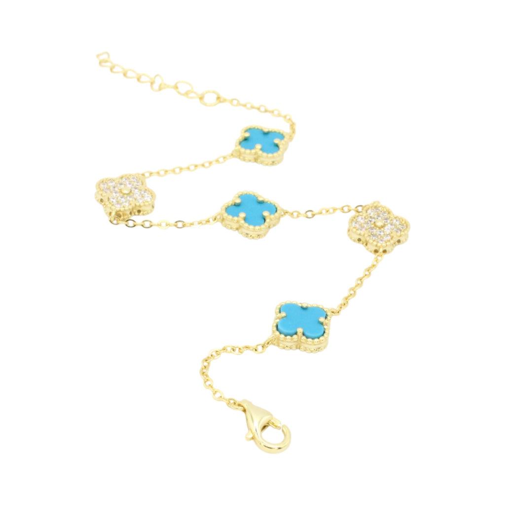 Moissanite & Teal Porcelain Mini Clover Tennis Bracelet
