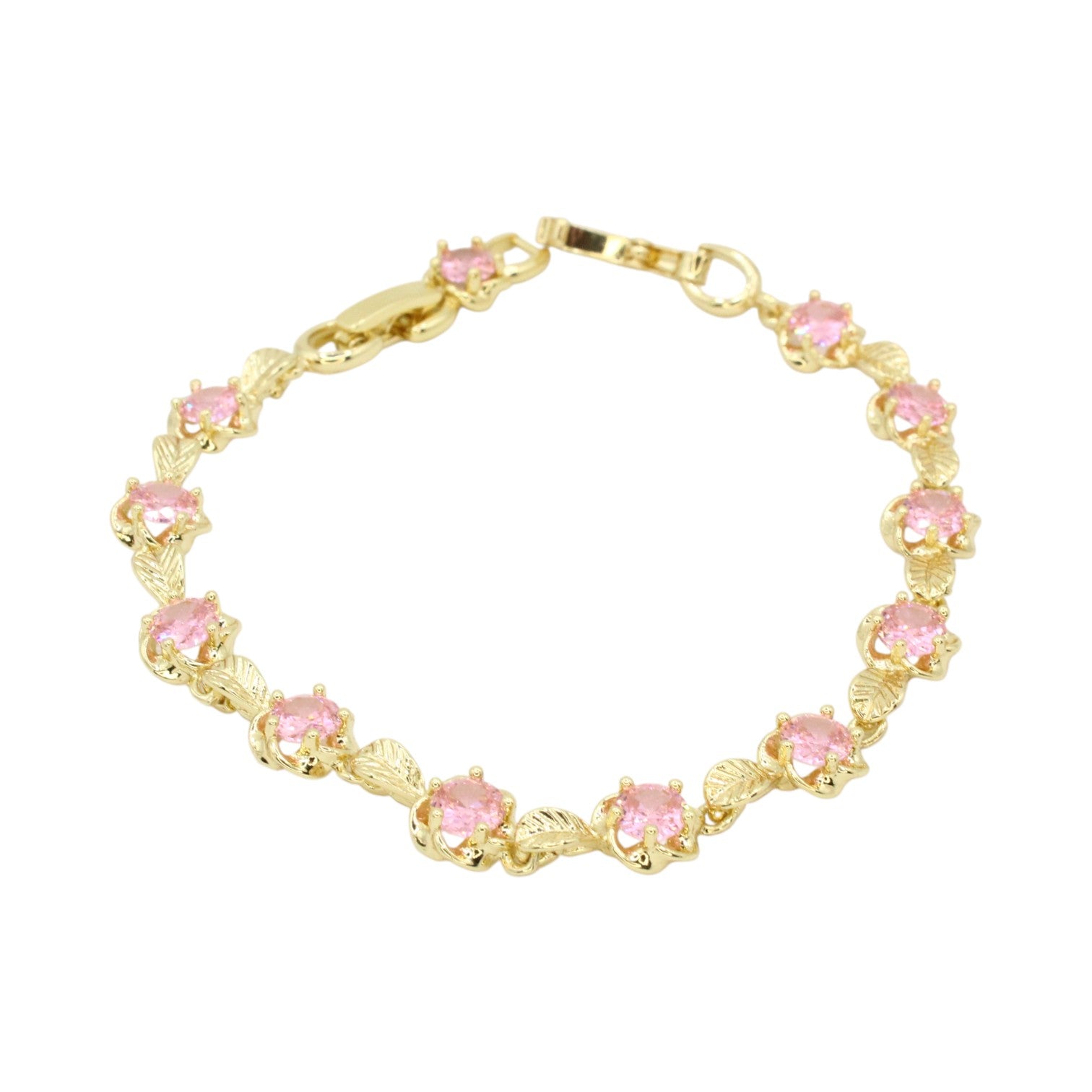 Pink CZ Flower Tennis Bracelet