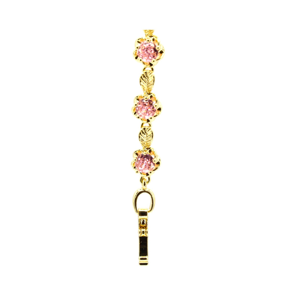 Pink CZ Flower Tennis Bracelet