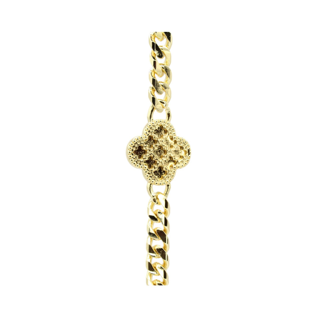 Diamond Cut Clover Cuban CZ Lock Bracelet