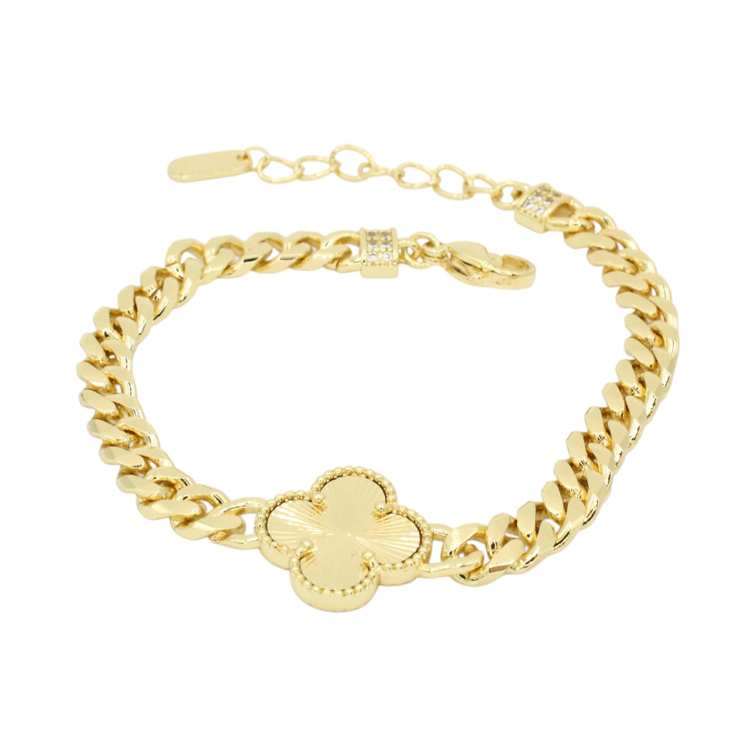 Diamond Cut Clover Cuban CZ Lock Bracelet