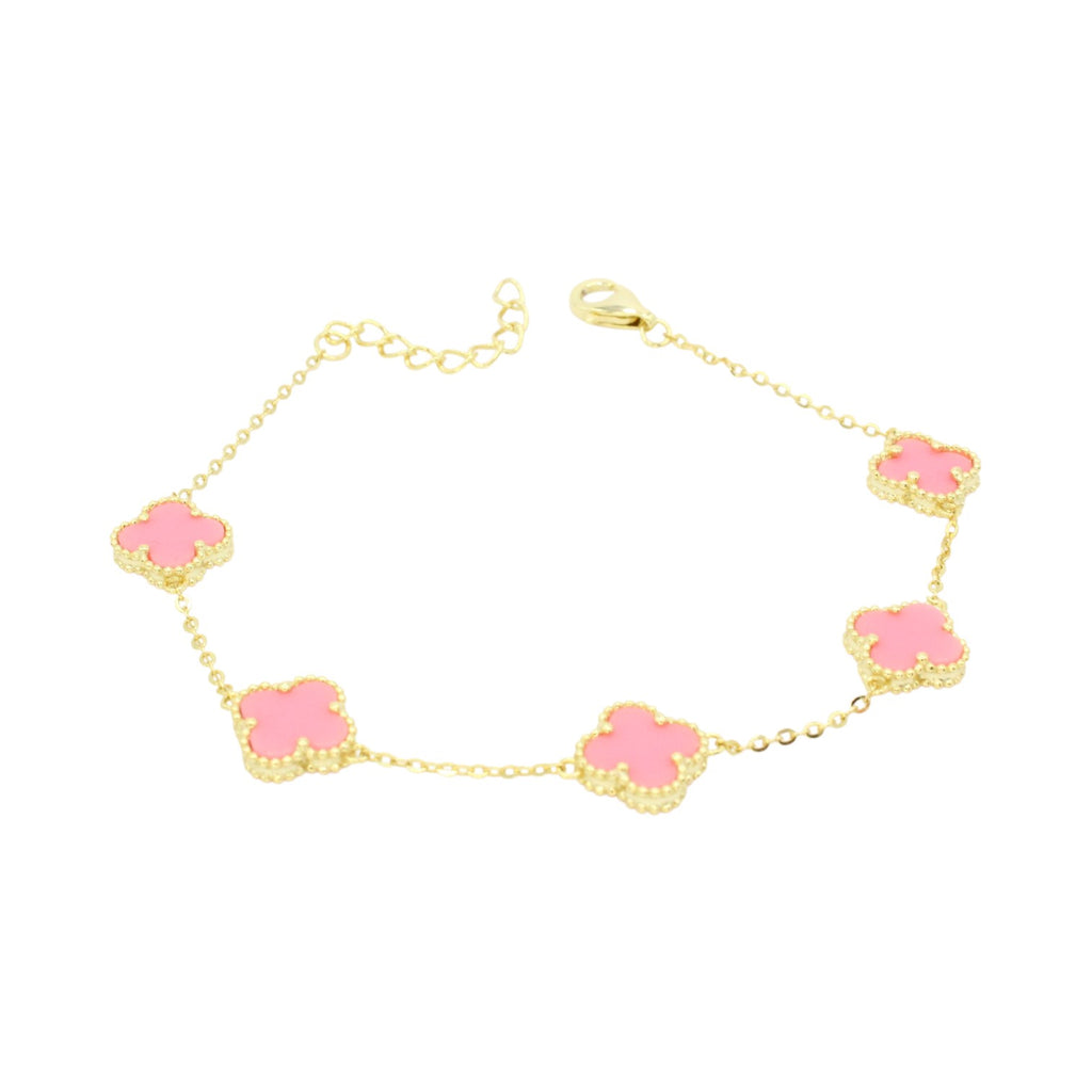 Genuine Pink Agate Mini Clover Tennis Bracelet