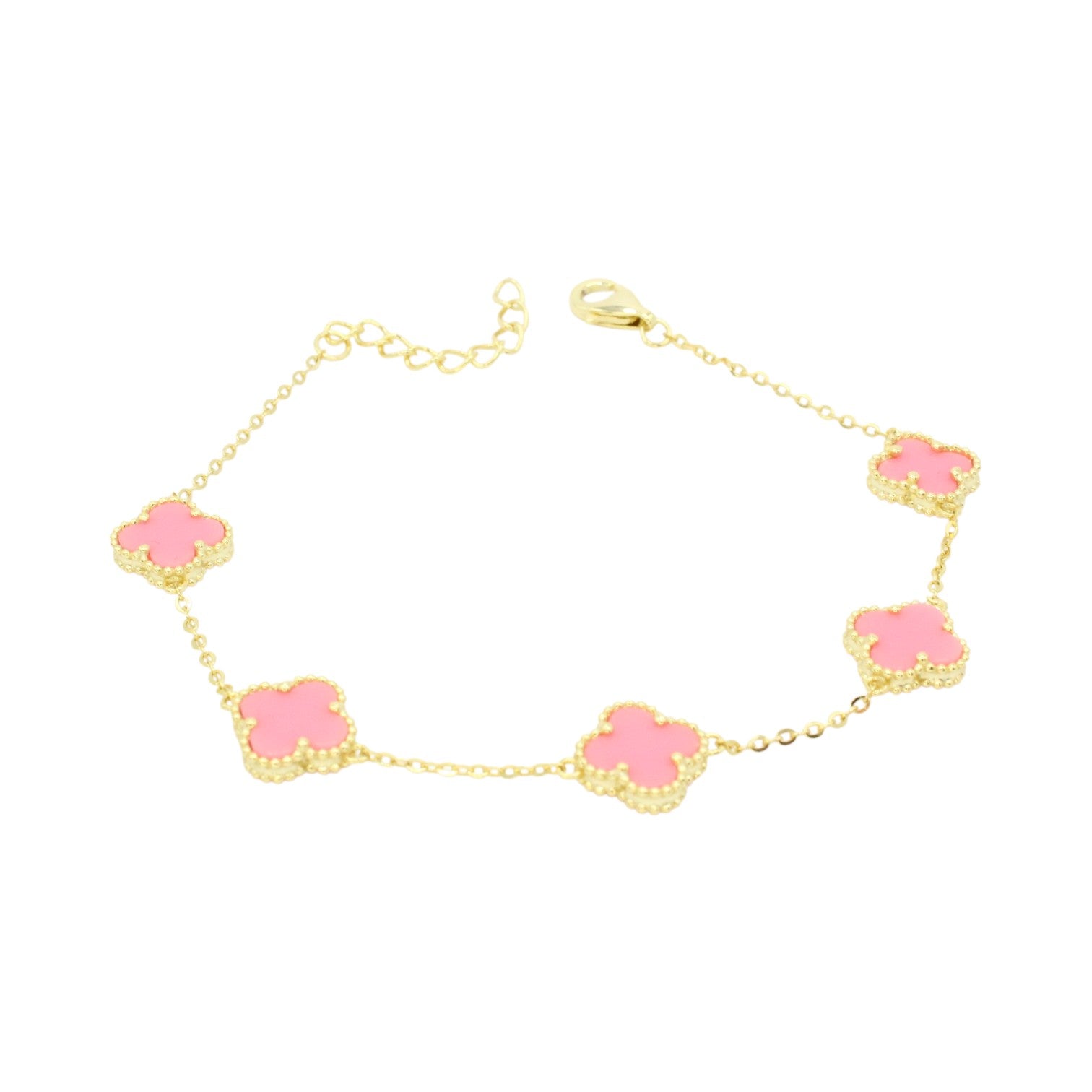 Genuine Pink Agate Mini Clover Tennis Bracelet