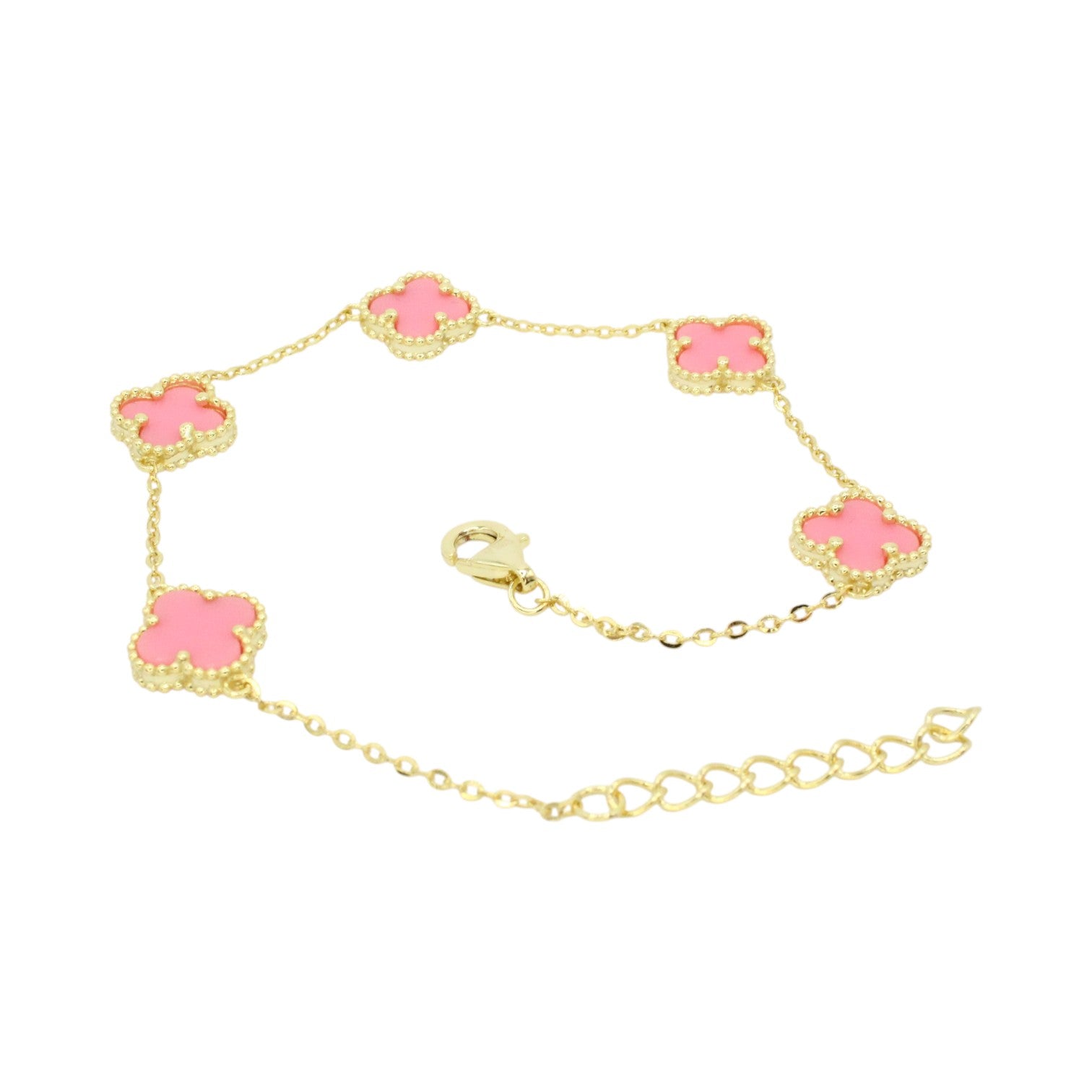 Genuine Pink Agate Mini Clover Tennis Bracelet