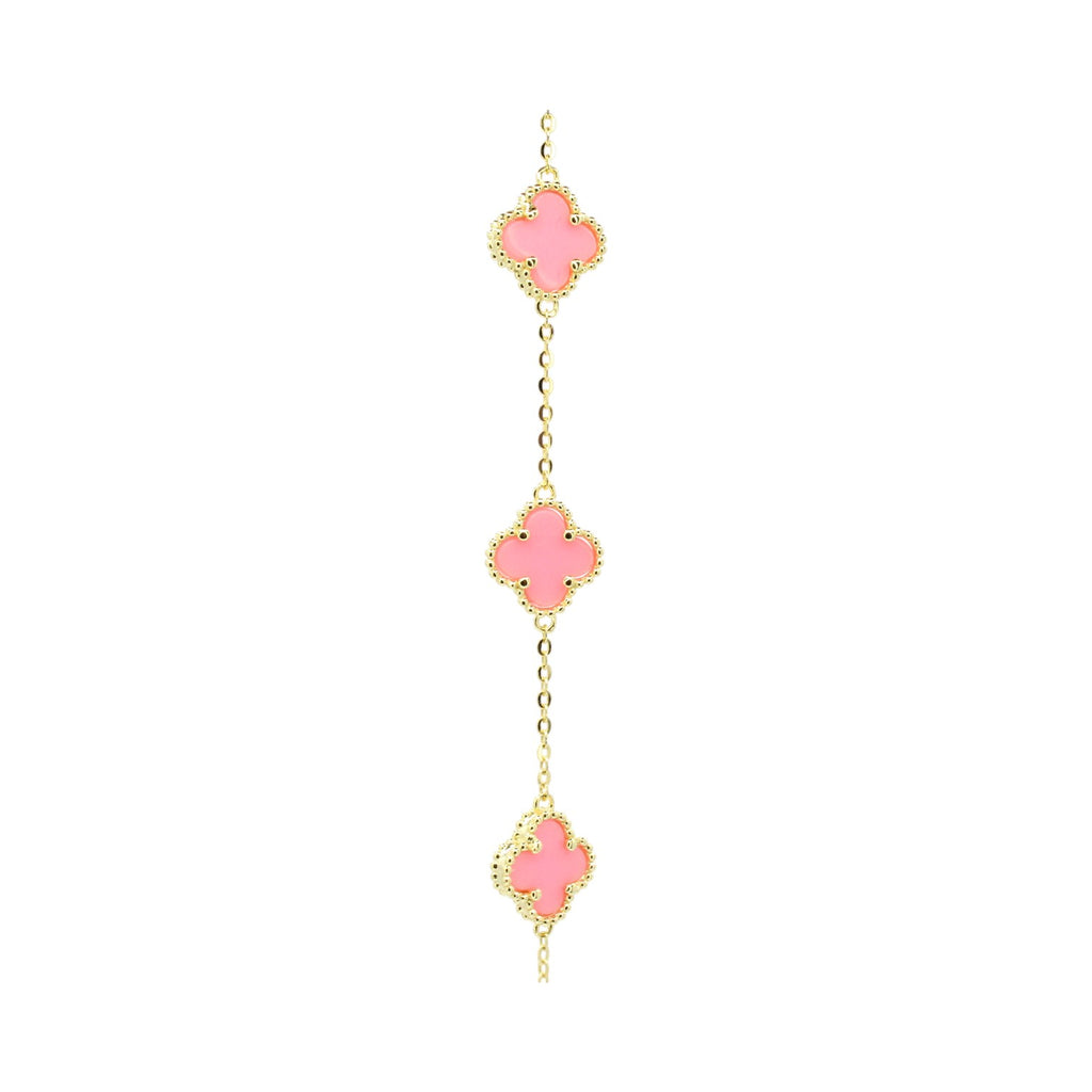 Genuine Pink Agate Mini Clover Tennis Bracelet