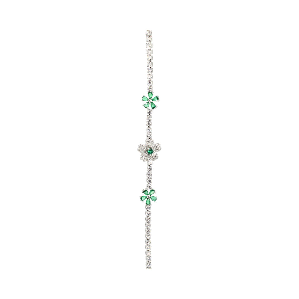 Emerald & CZ Flower Tennis Bracelet