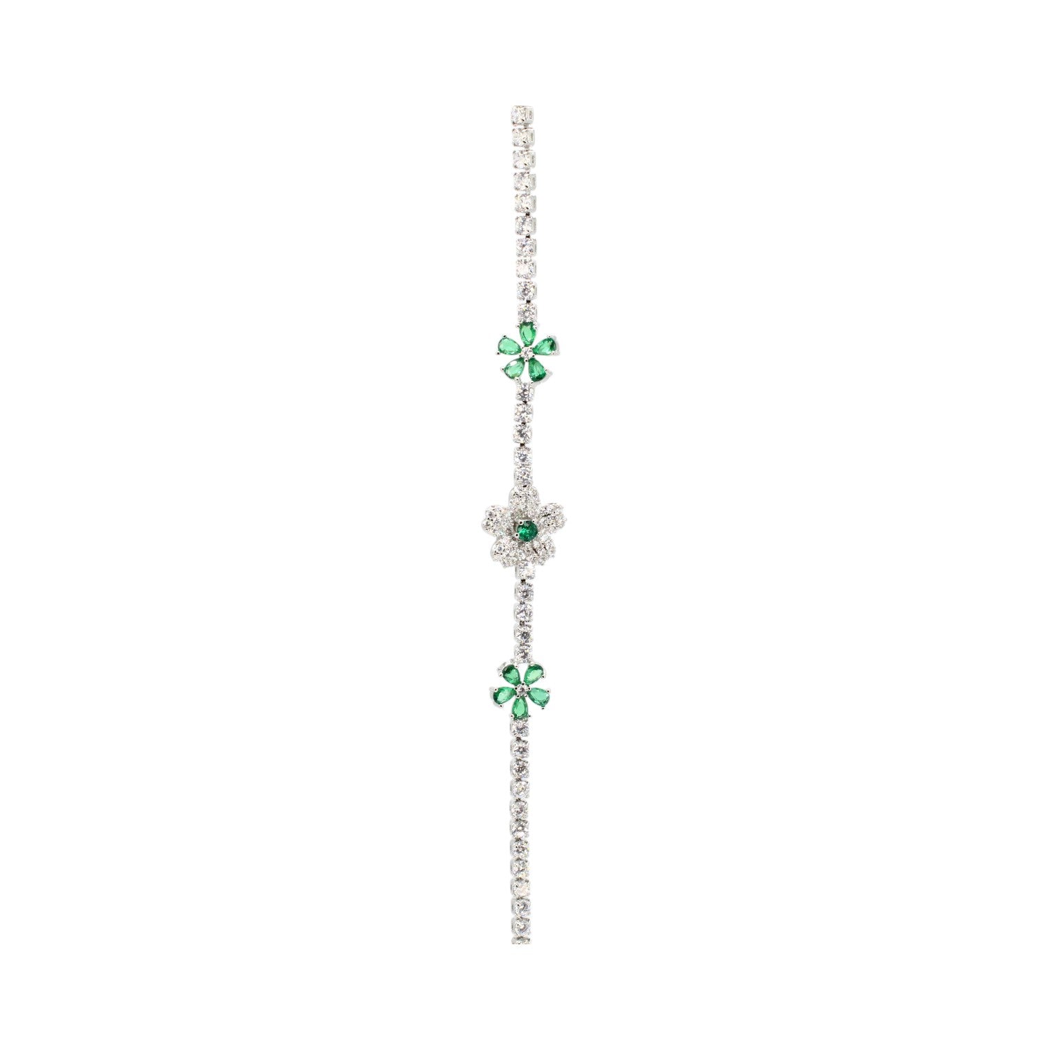 Emerald & CZ Flower Tennis Bracelet