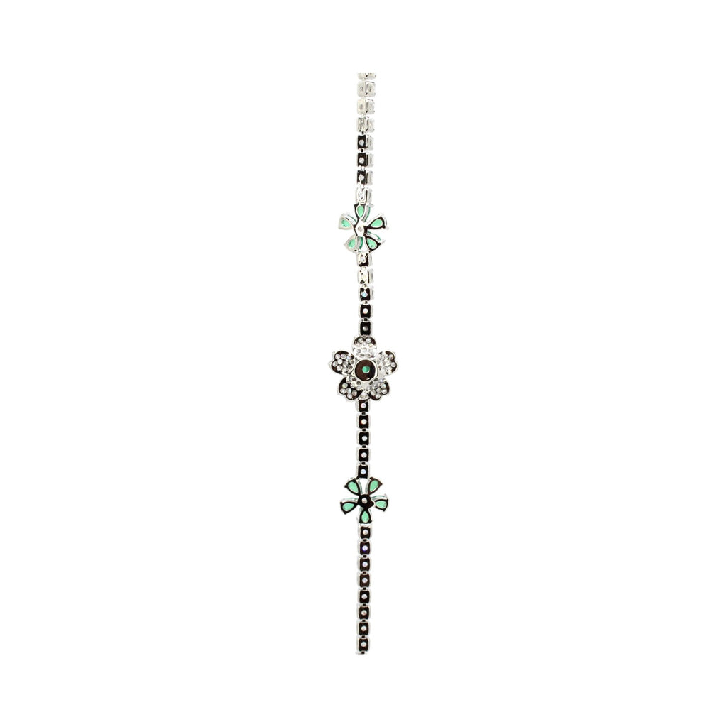 Emerald & CZ Flower Tennis Bracelet