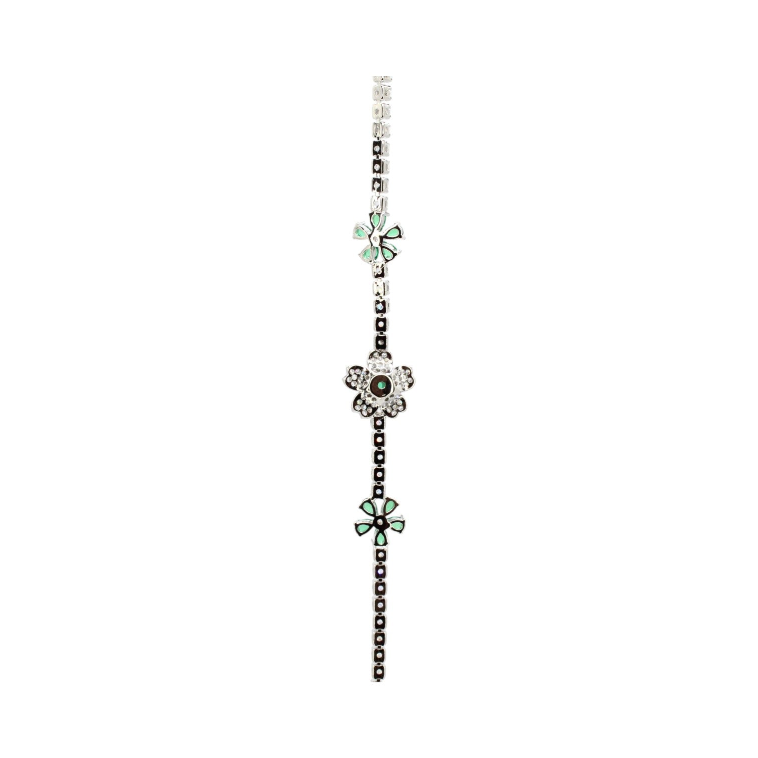 Emerald & CZ Flower Tennis Bracelet