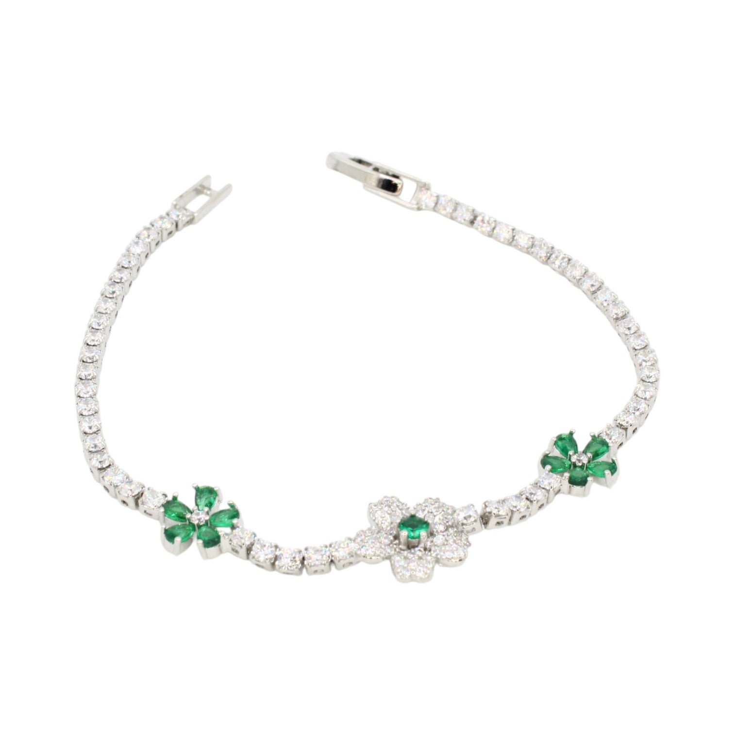 Emerald & CZ Flower Tennis Bracelet