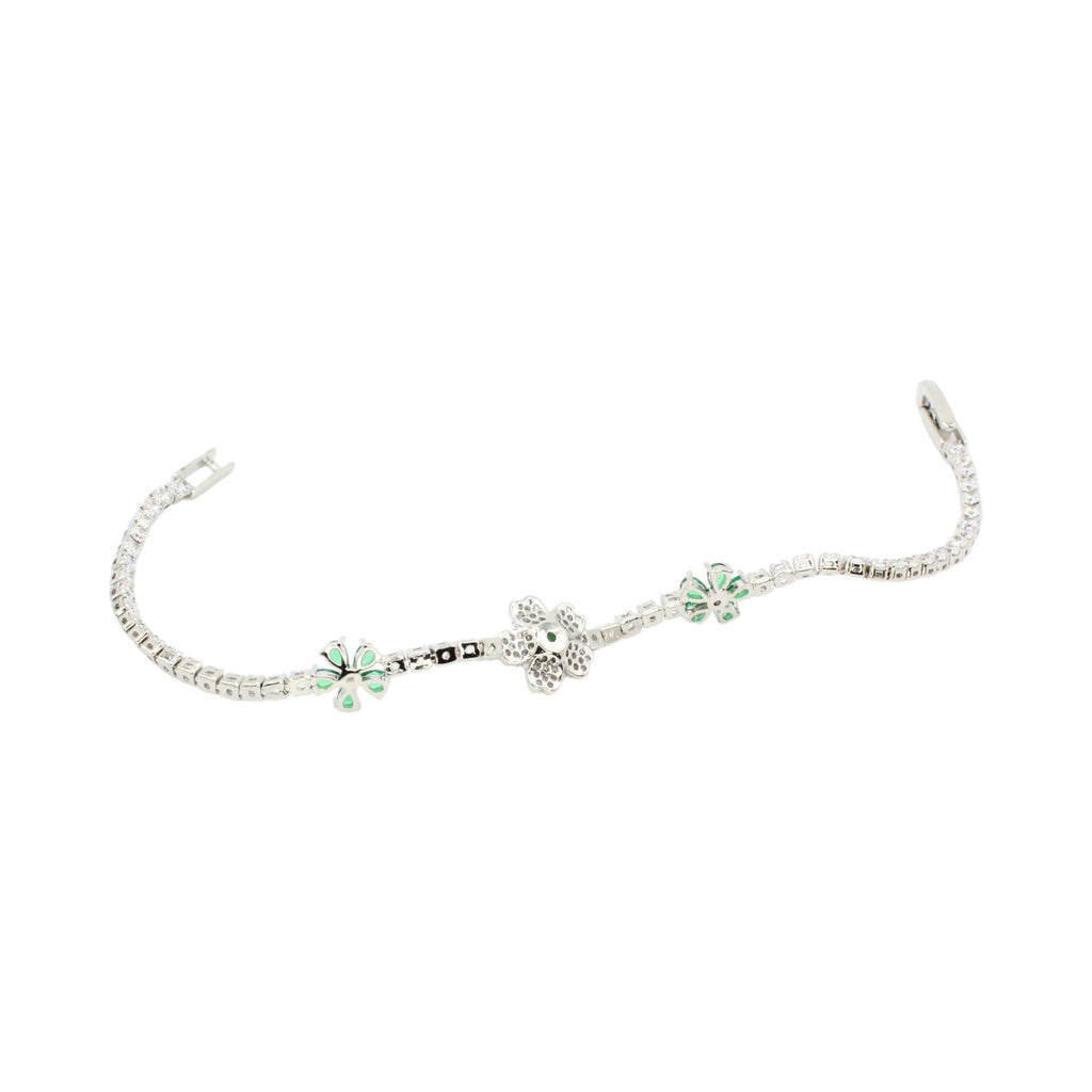 Emerald & CZ Flower Tennis Bracelet