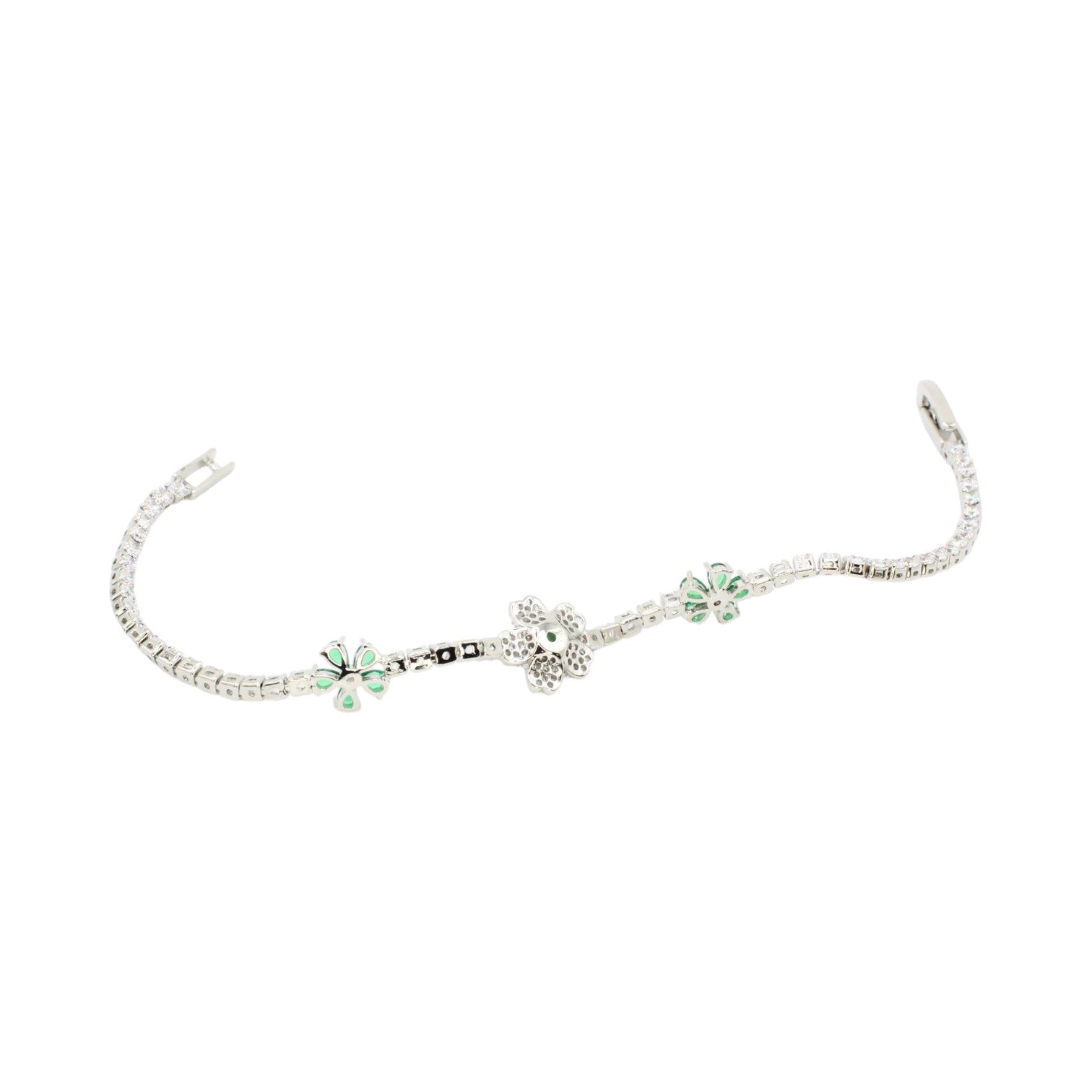 Emerald & CZ Flower Tennis Bracelet
