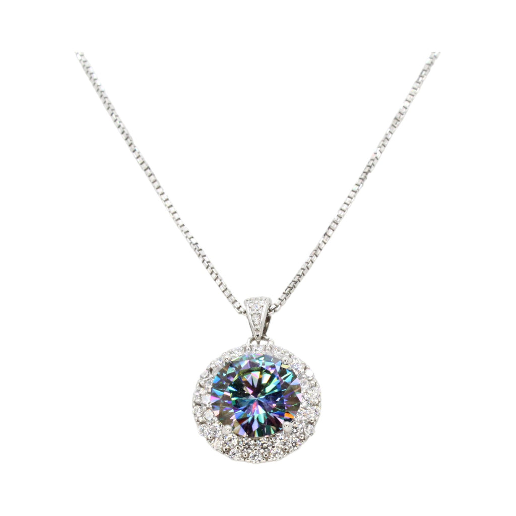Mystic Topaz Solitaire w/Moissanite Halo Necklace