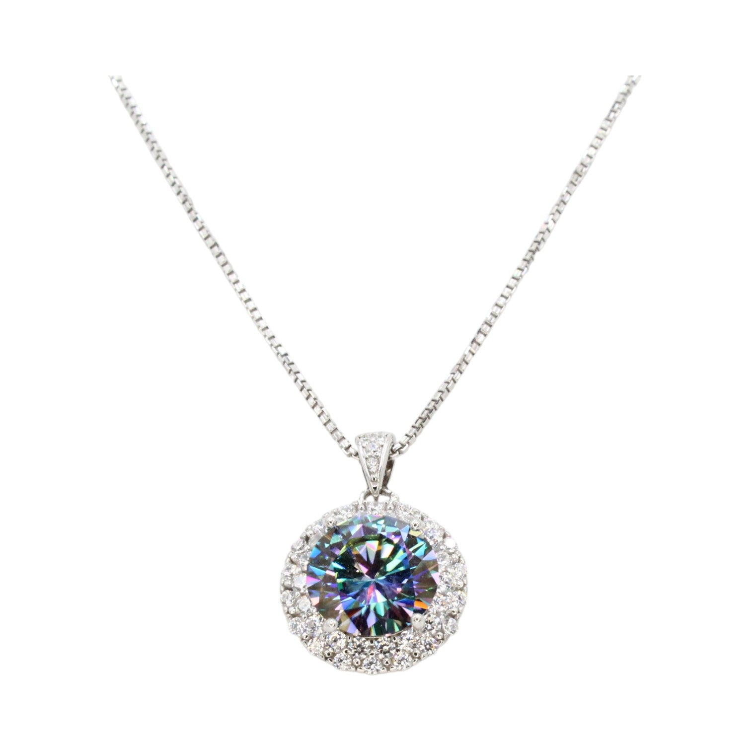 Mystic Topaz Solitaire w/Moissanite Halo Necklace