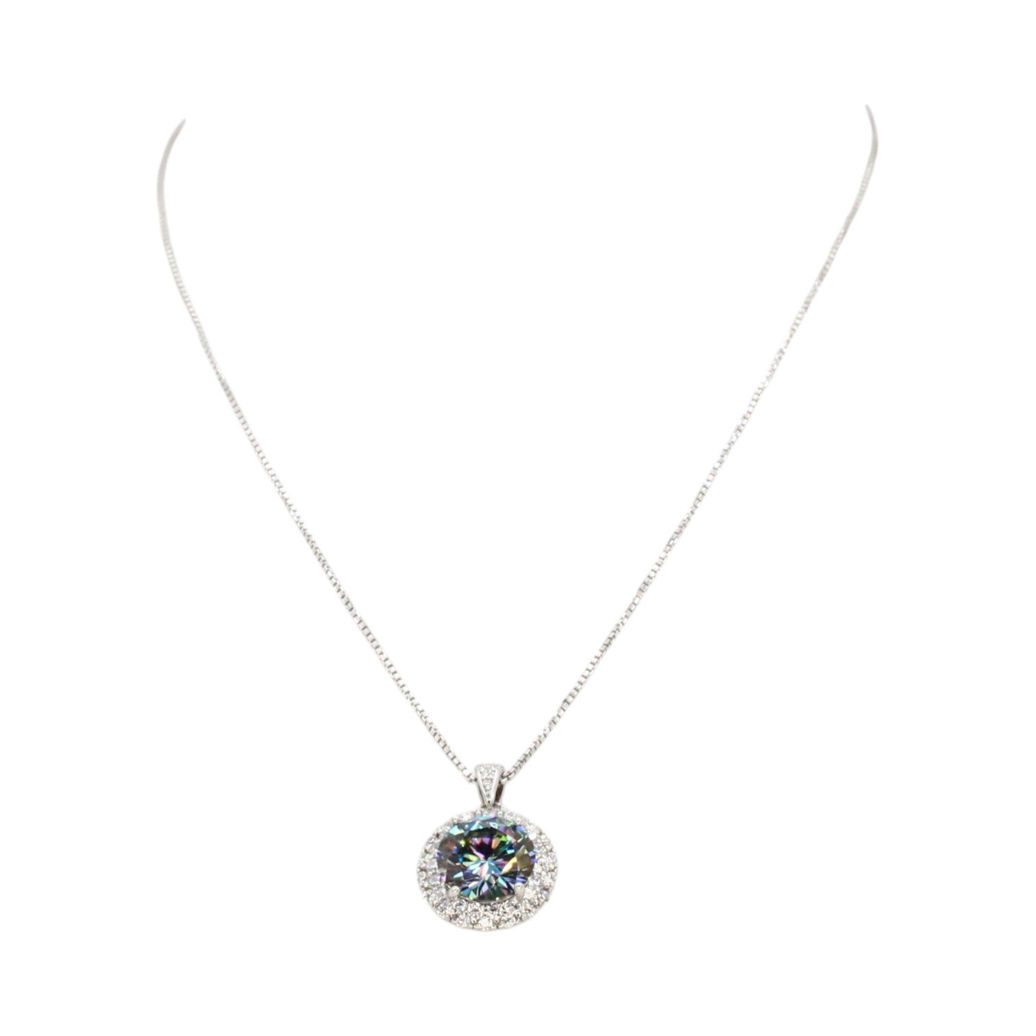 Mystic Topaz Solitaire w/Moissanite Halo Necklace