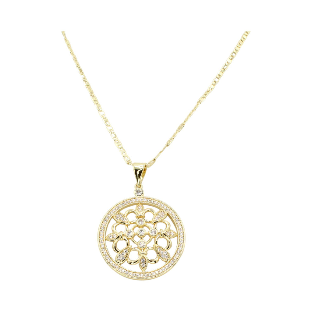 CZ Circle Halo Filigree Necklace