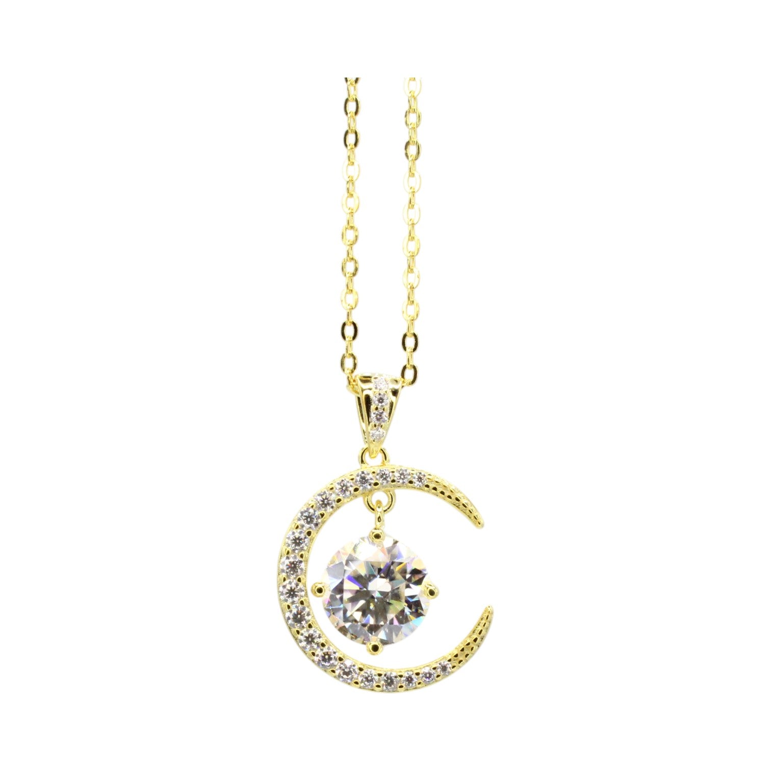 Moissanite Crescent Moon & Floating Solitaire Necklace