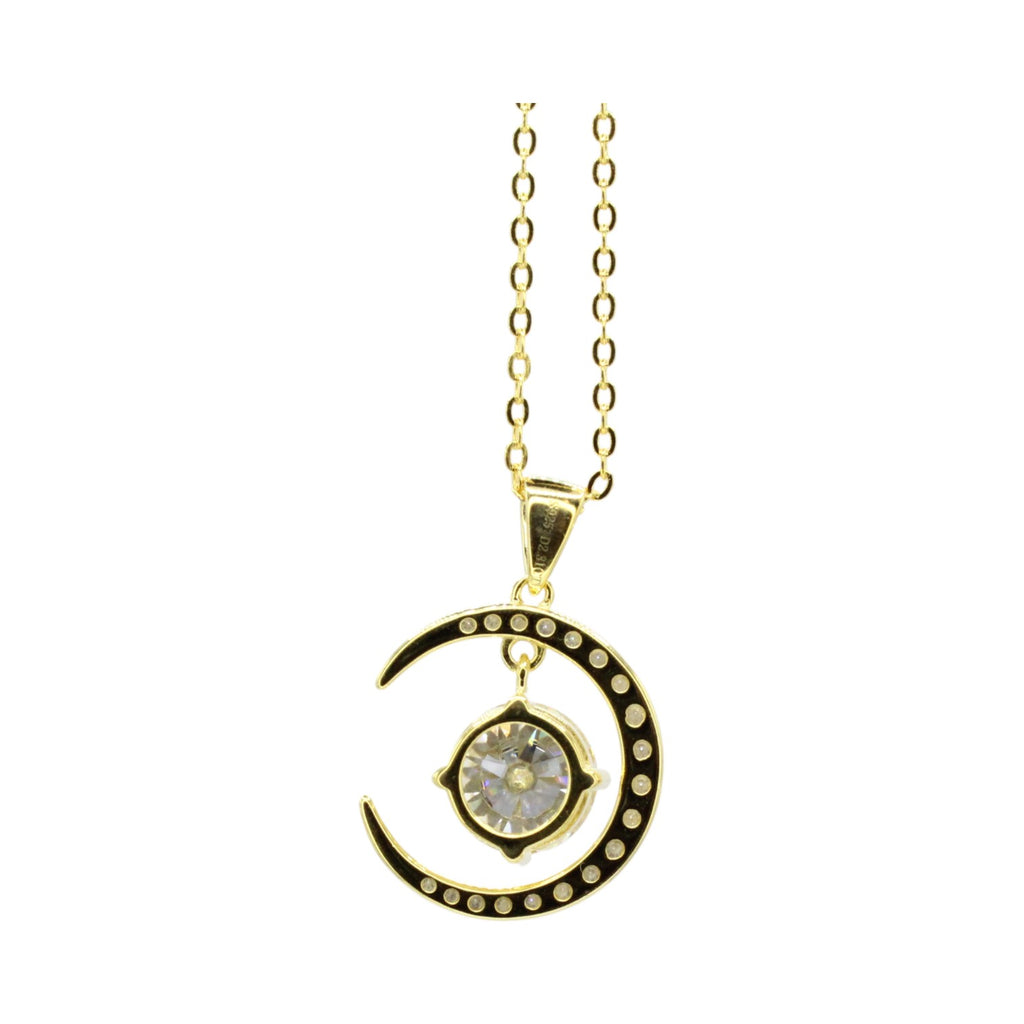 Moissanite Crescent Moon & Floating Solitaire Necklace