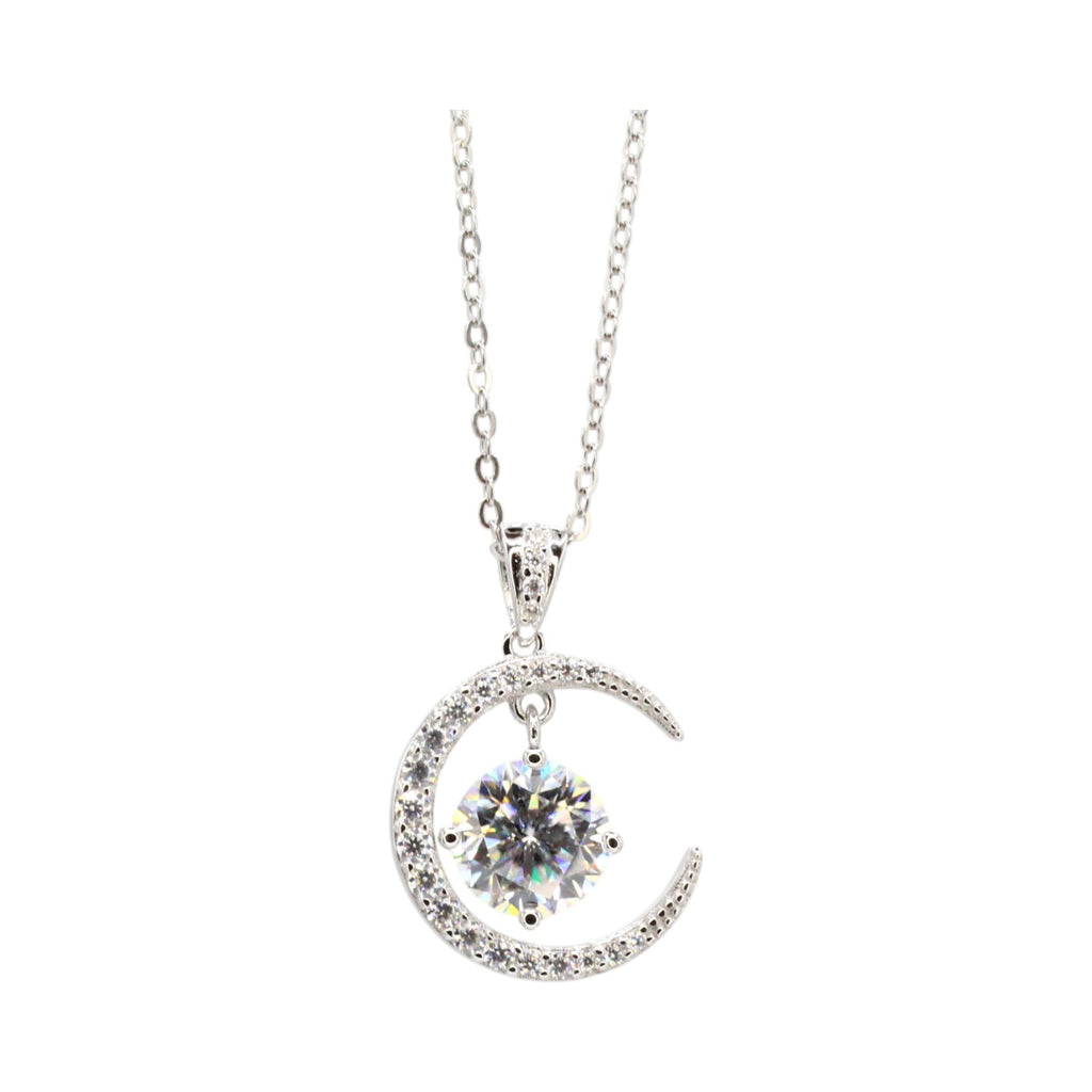 Moissanite Crescent Moon & Floating Solitaire Necklace