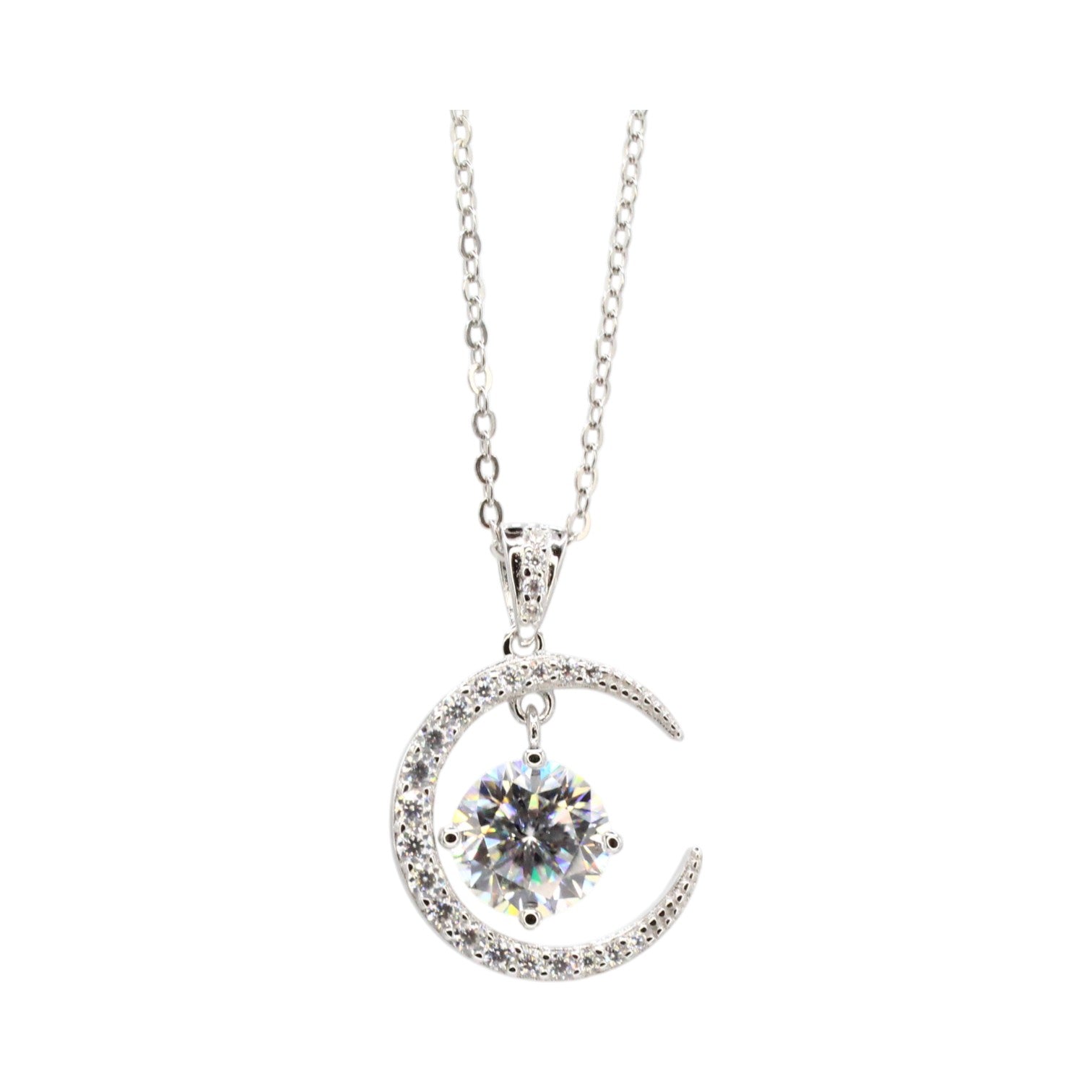 Moissanite Crescent Moon & Floating Solitaire Necklace